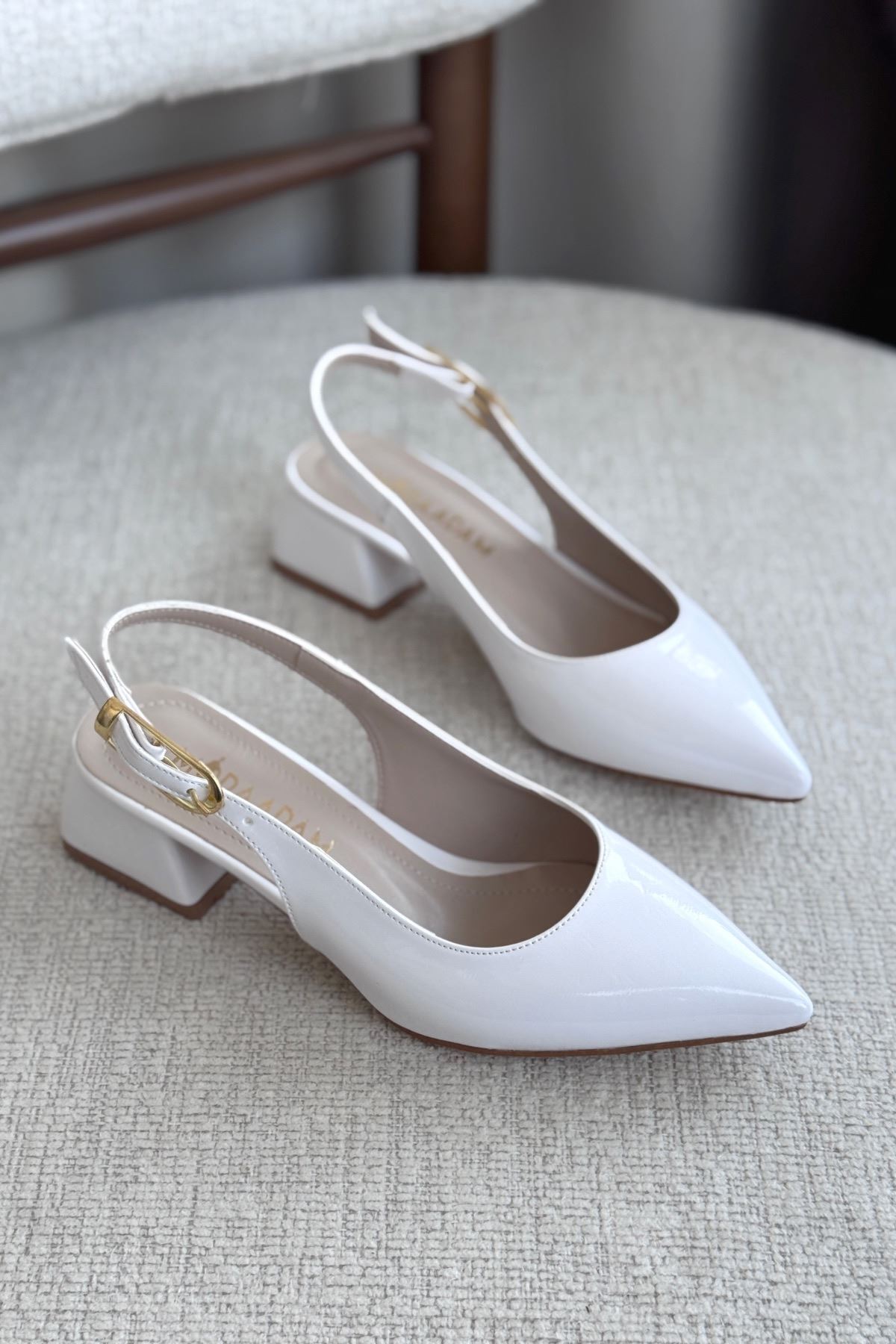 GOFFSHOES  Kadın Mely Tokalı Kısa Topuklu Ayakkabı - Beyaz-Rugan - Görsel 2