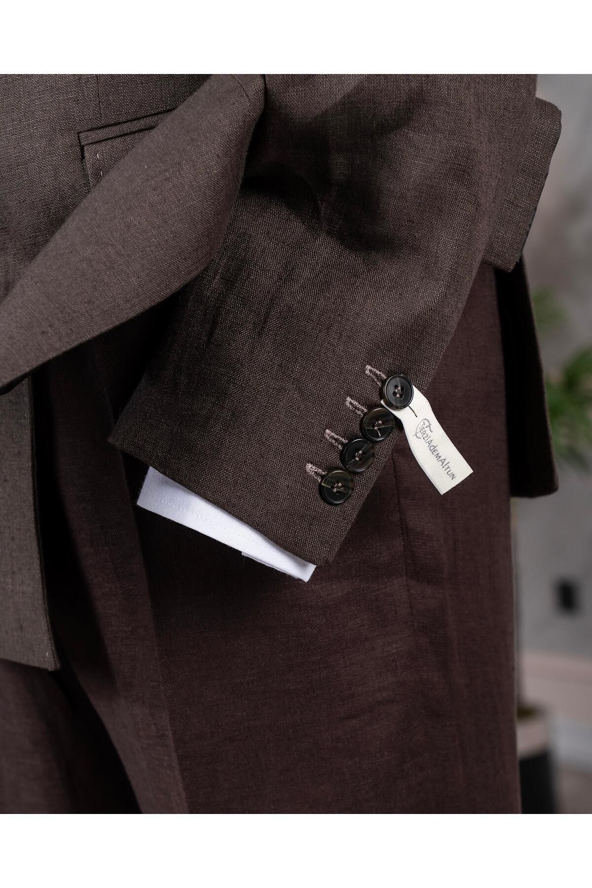 TerziAdemAltun-Italian Style Slim Double Breasted Men's Single Jacket Brown T13661 6