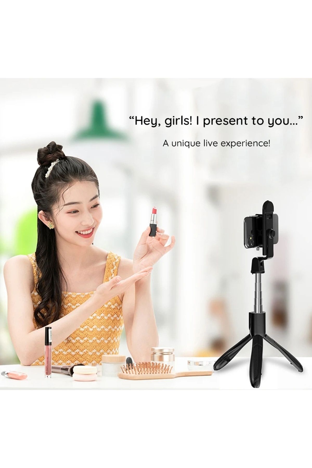 Techsuit-Stick selfie cu telecomandă și lumină LED, mod repaus, 70 cm - (S01-S) - Negru 6