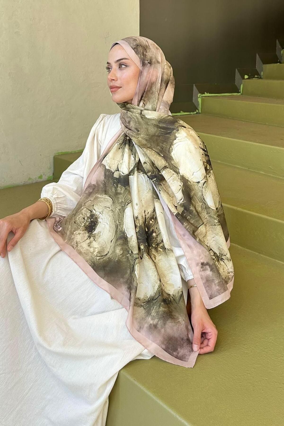 lamelif-Bohemian Flower Pattern Soft Shawl Camel 4