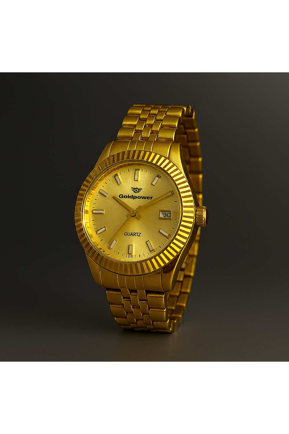 Goldpower Çelik Rolex Model Kasa Çevirme Detaylı Takvimli Lüks Erkek Kol Saati