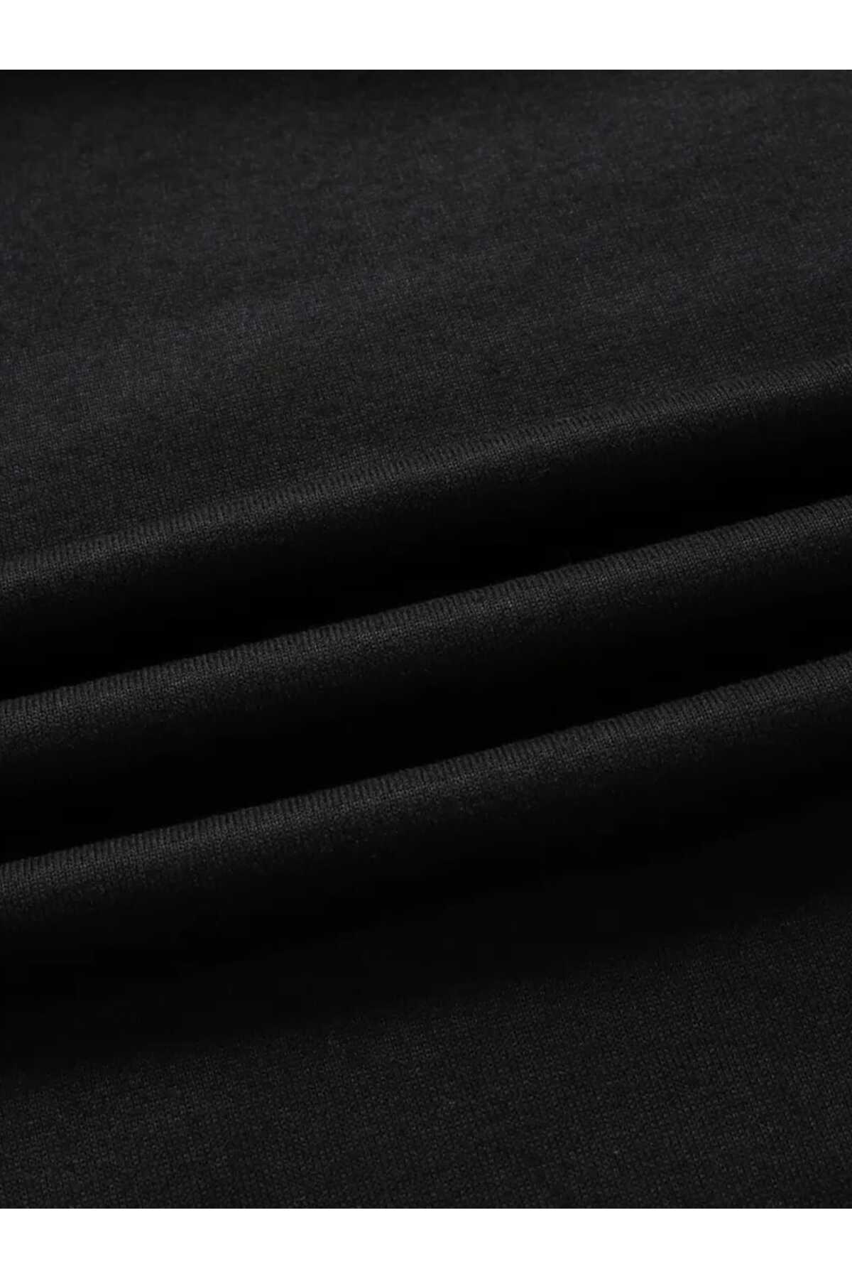 caddekombin  Güneş Ay Gezegen Baskılı Kapüşonlu Cepli Pamuklu Siyah Sweatshirt - Görsel 5