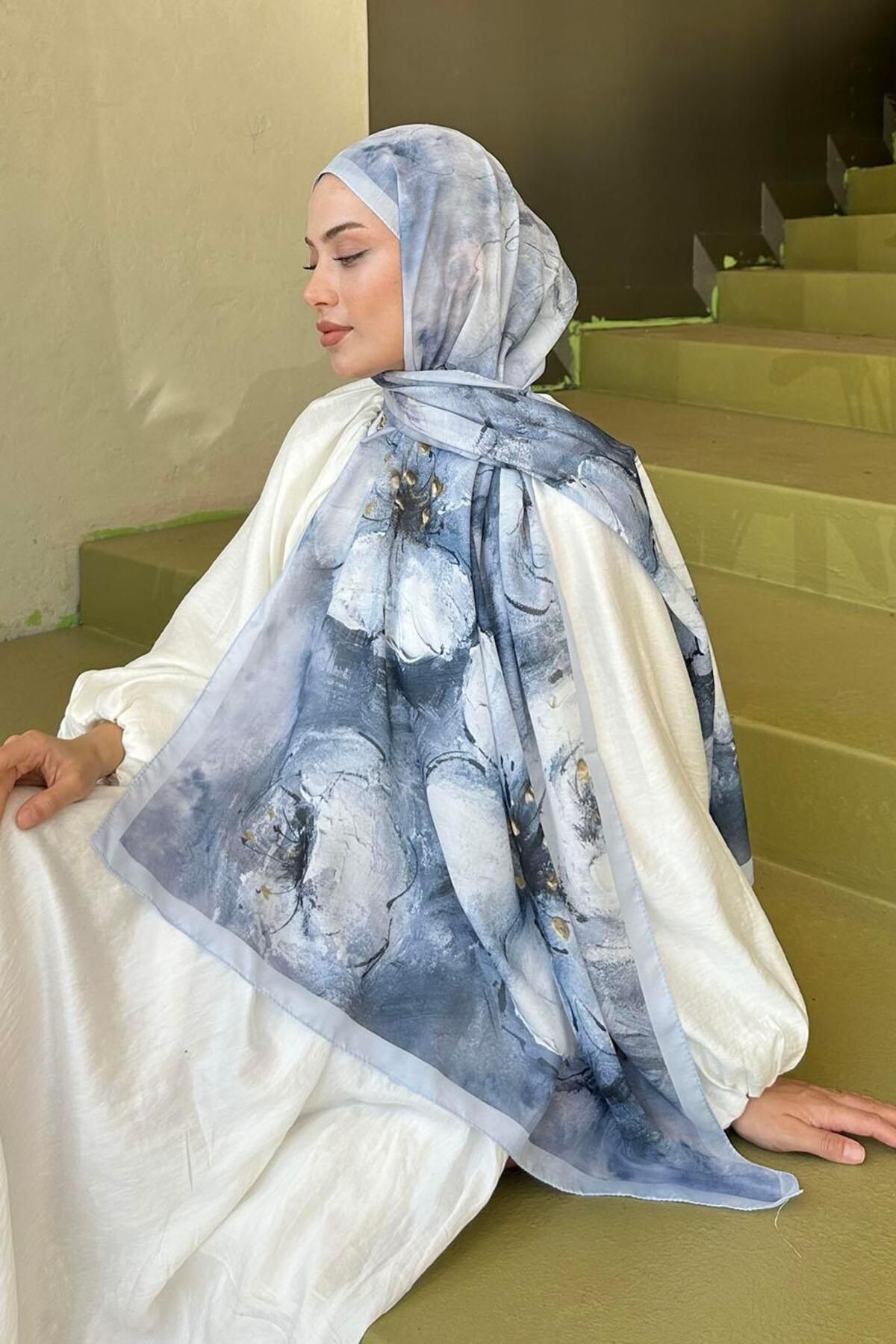 lamelif-Bohemian Flower Pattern Soft Shawl Gray 3