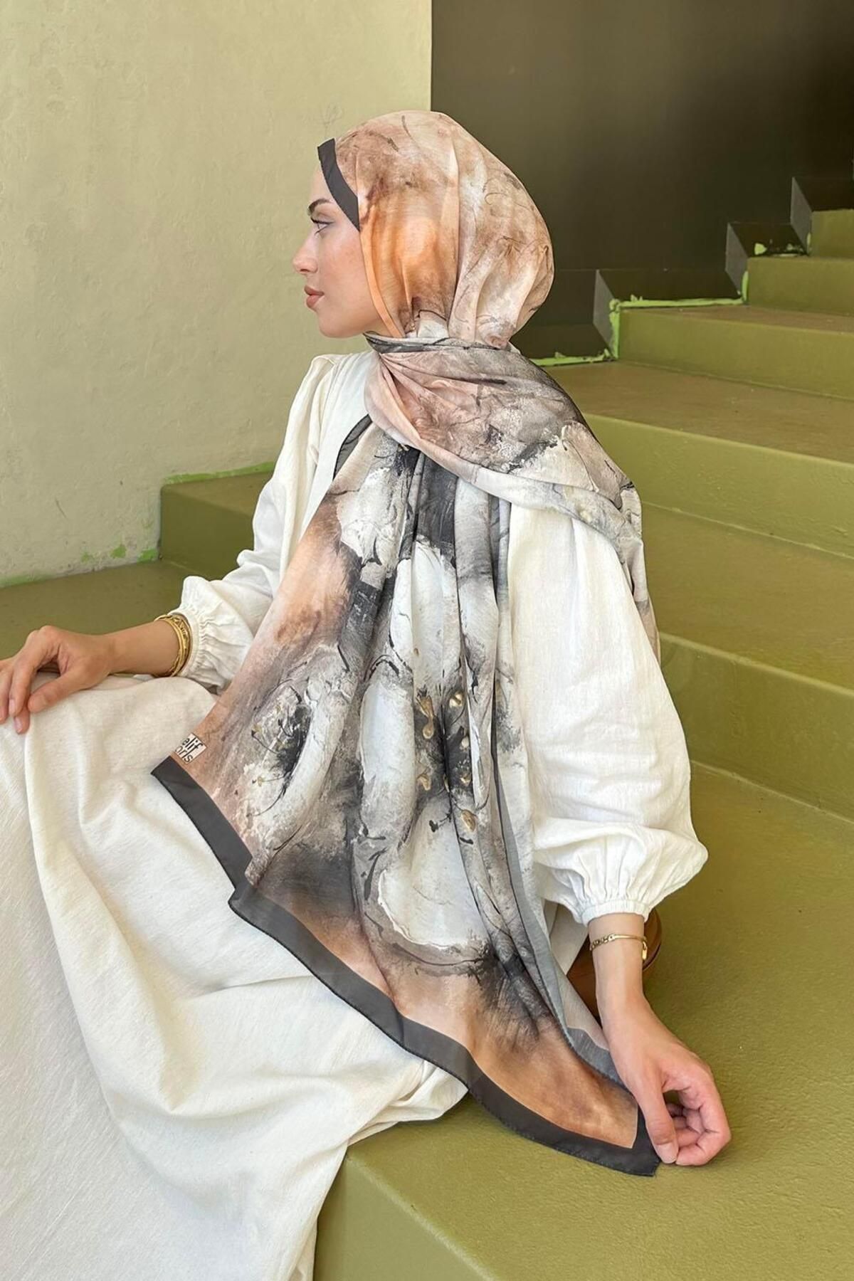 lamelif-Bohemian Flower Pattern Soft Shawl Mustard Yellow 4