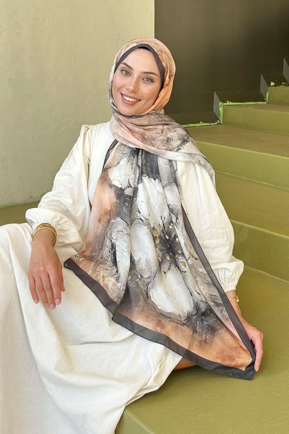 lamelif-Bohemian Flower Pattern Soft Shawl Mustard Yellow 2