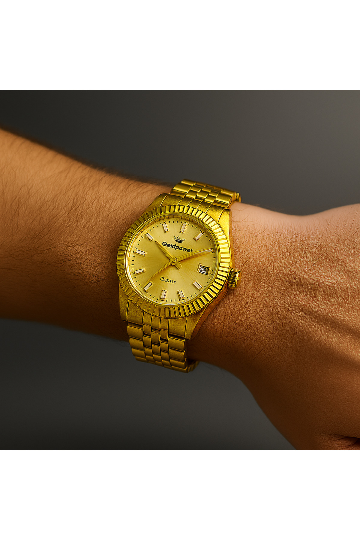 Goldpower Çelik Rolex Model Kasa Çevirme Detaylı Takvimli Lüks Erkek Kol Saati görsel 2