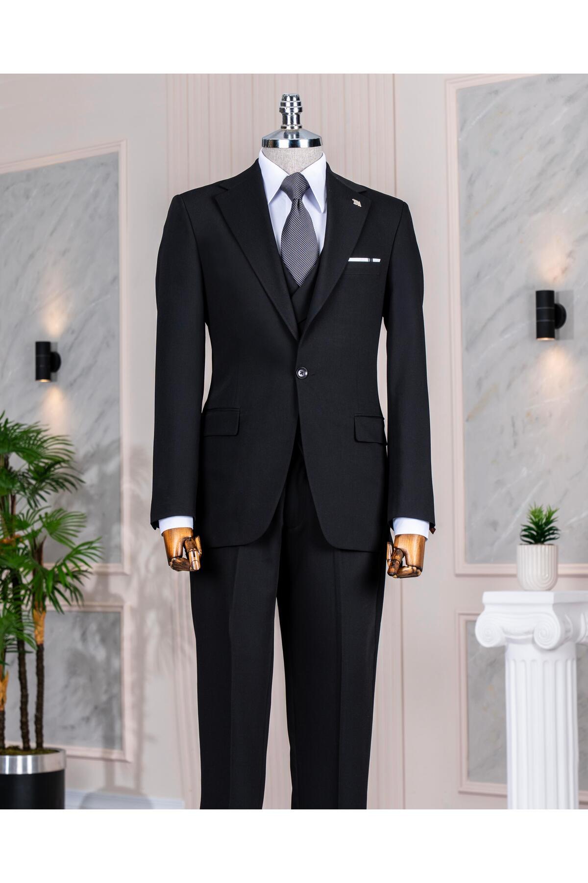 TerziAdemAltun Italian Style Slim Fit Jacket Vest Pants Suit Black T14187