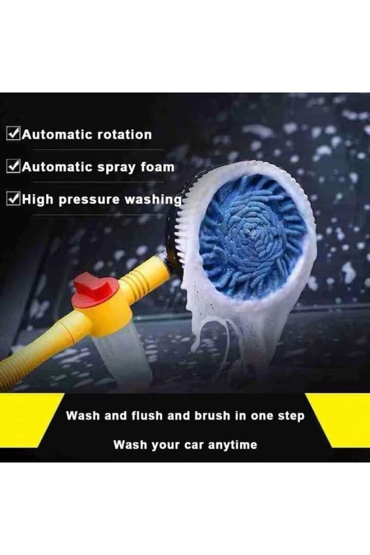 OEM-Car Rotary Brush, 2 in 1, With Foam Container, Water Jet, Extendable Handle, Hose Connection, Yellow 5