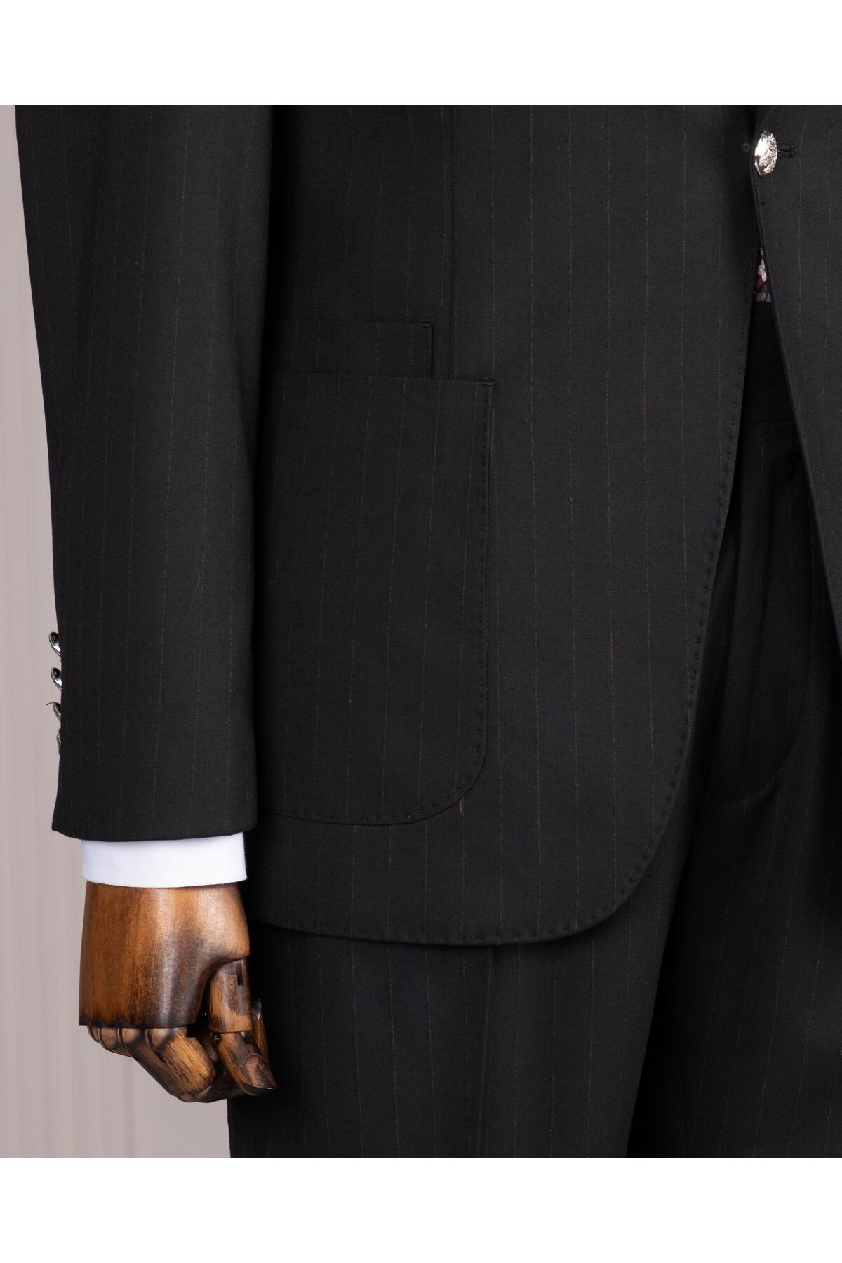 TerziAdemAltun İtalyan stil slim fit torba cep ceket pantolon takım elbise siyah T14298 görsel 3
