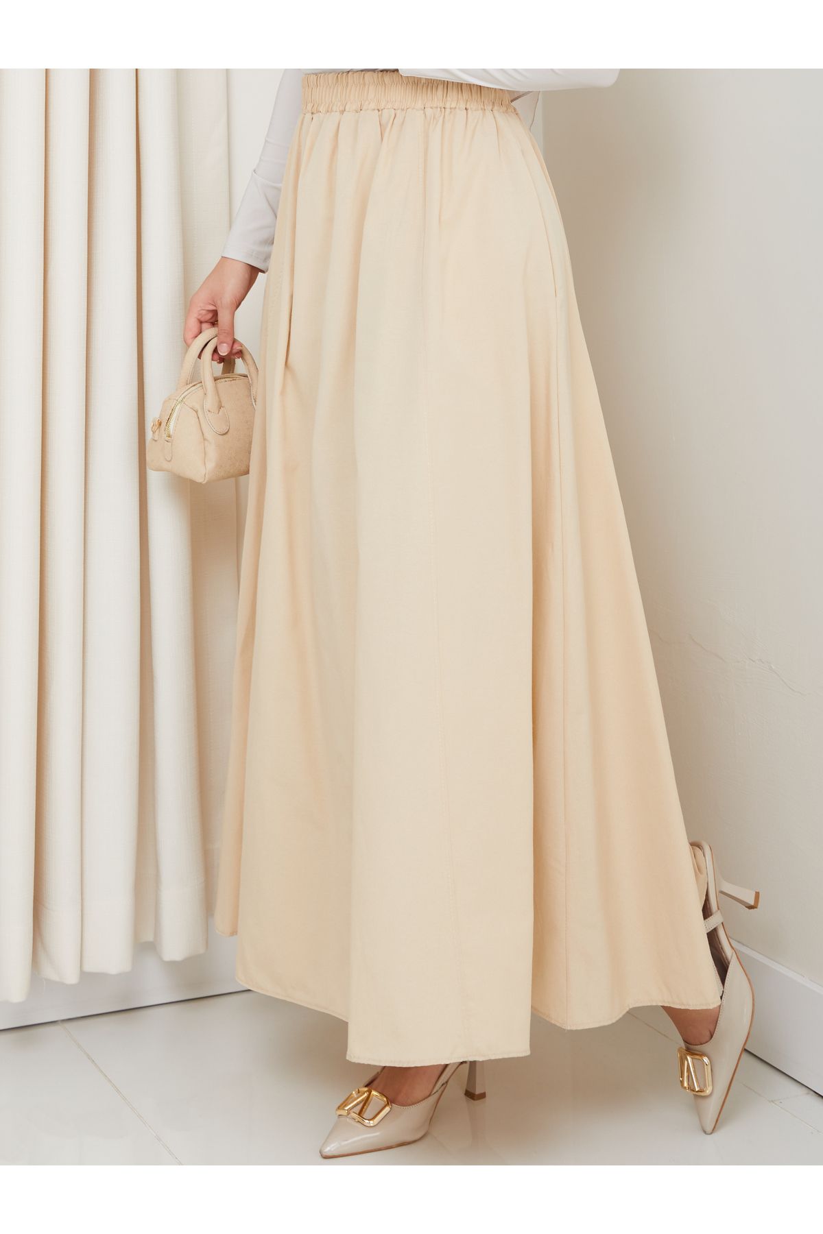 FERHEL-6 Piece Flared Hijab Skirt with Pockets and Elastic Waist 1