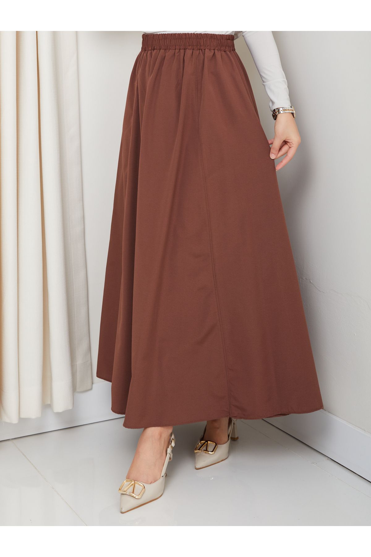 FERHEL-6 Piece Flared Hijab Skirt with Pockets and Elastic Waist 3