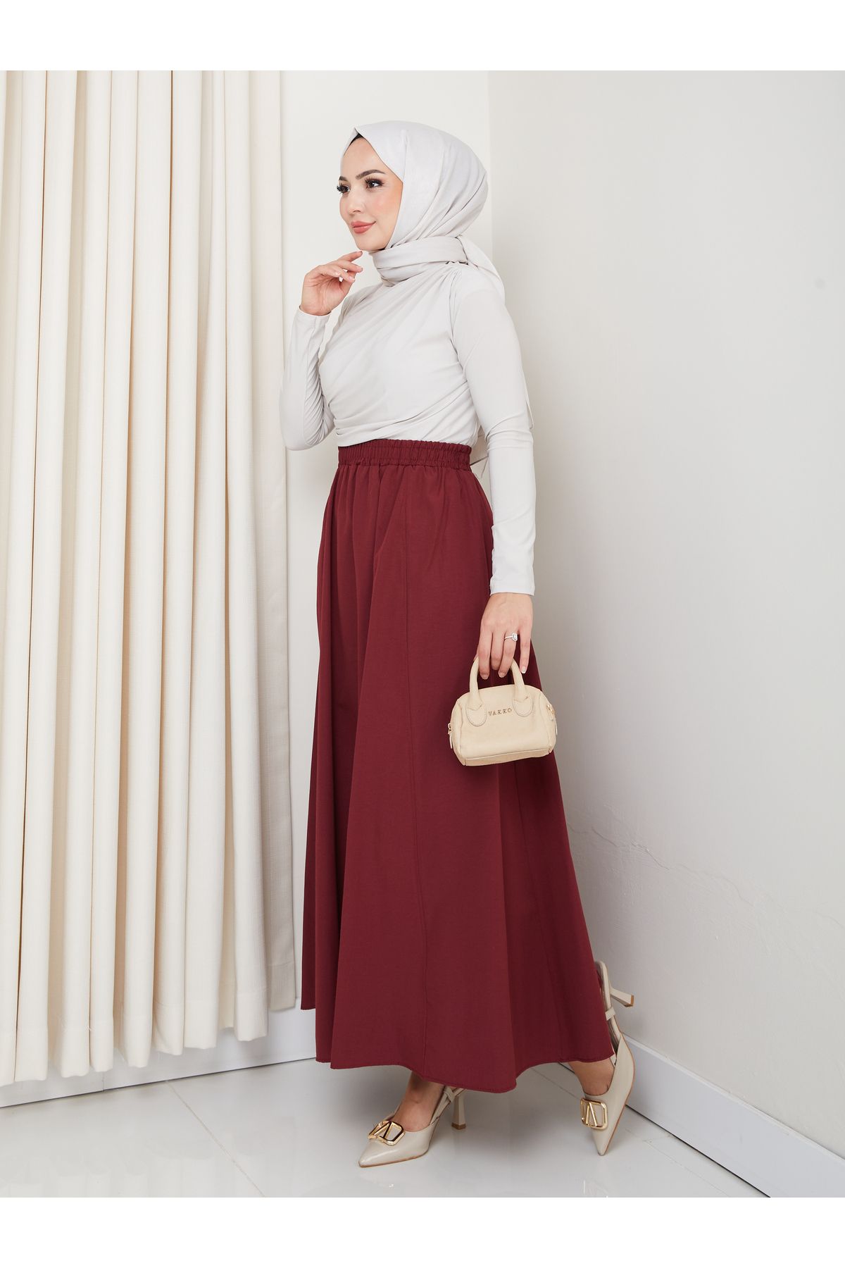FERHEL-6 Piece Flared Hijab Skirt with Pockets and Elastic Waist 3