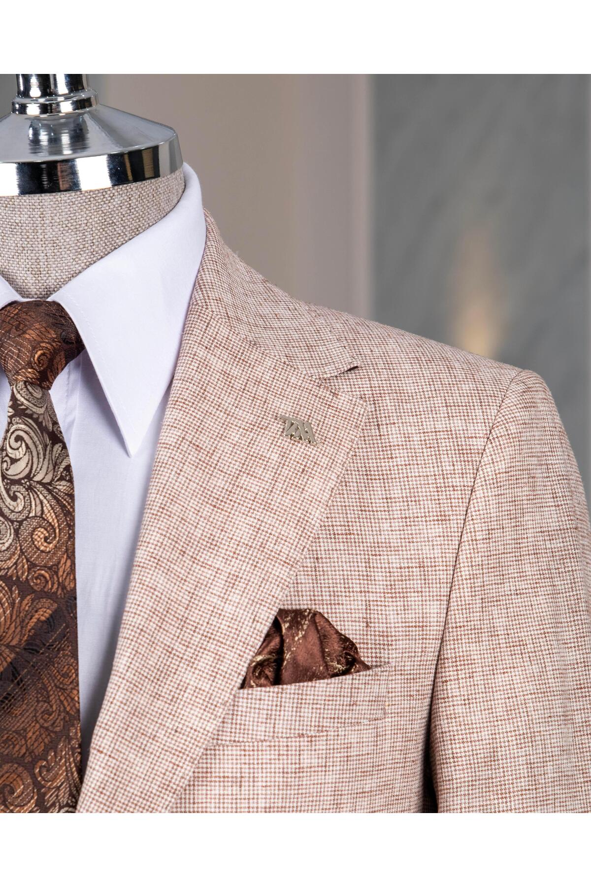 İtalyan stil slim fit ceket pantolon takım elbise kahverengi T14458 — قهوه‌ای — تصویر 3 از 5