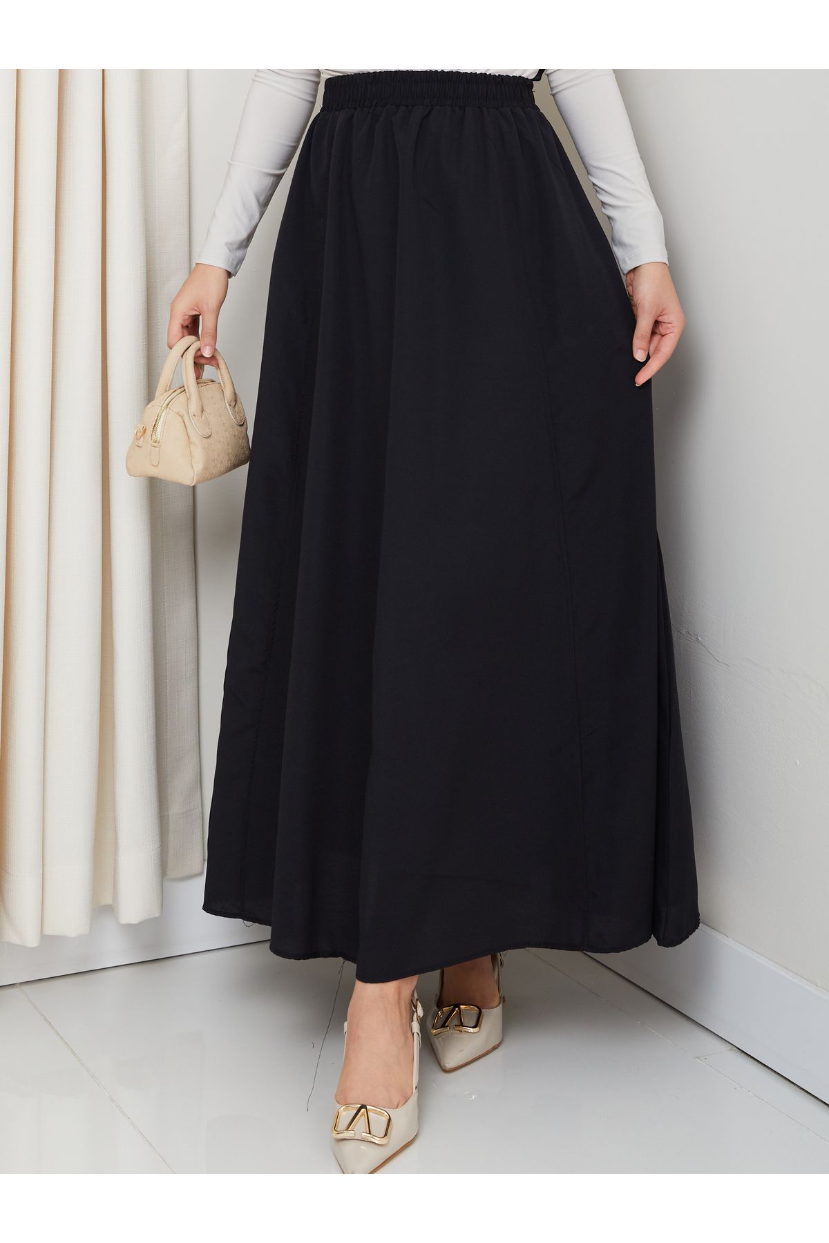 FERHEL-6 Piece Flared Hijab Skirt with Pockets and Elastic Waist 4