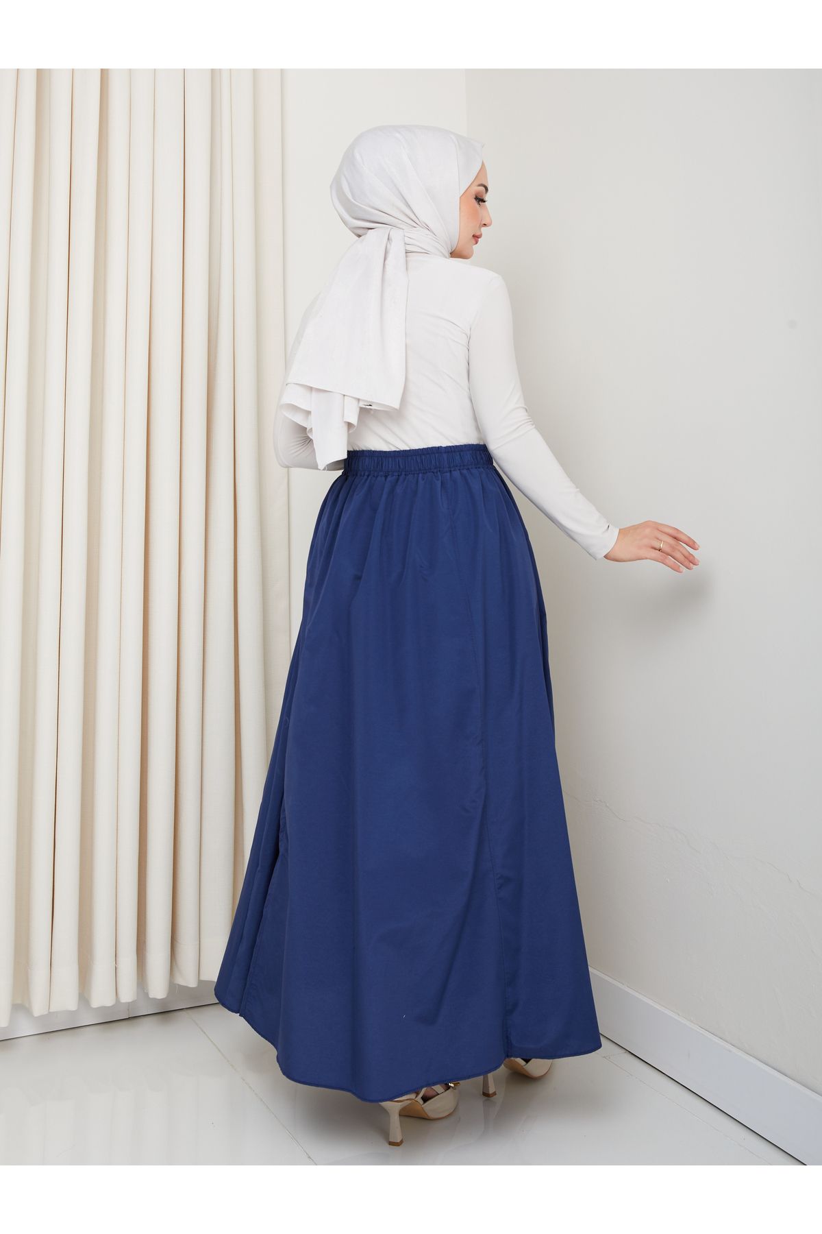 FERHEL-6 Piece Flared Hijab Skirt with Pockets and Elastic Waist 3