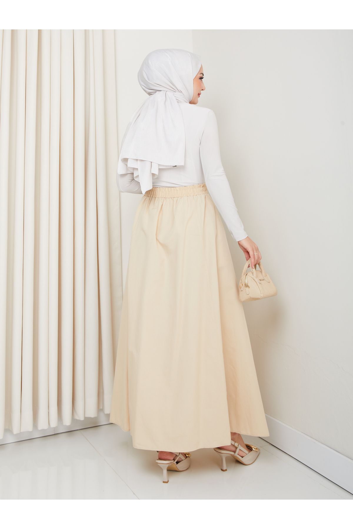 FERHEL-6 Piece Flared Hijab Skirt with Pockets and Elastic Waist 3