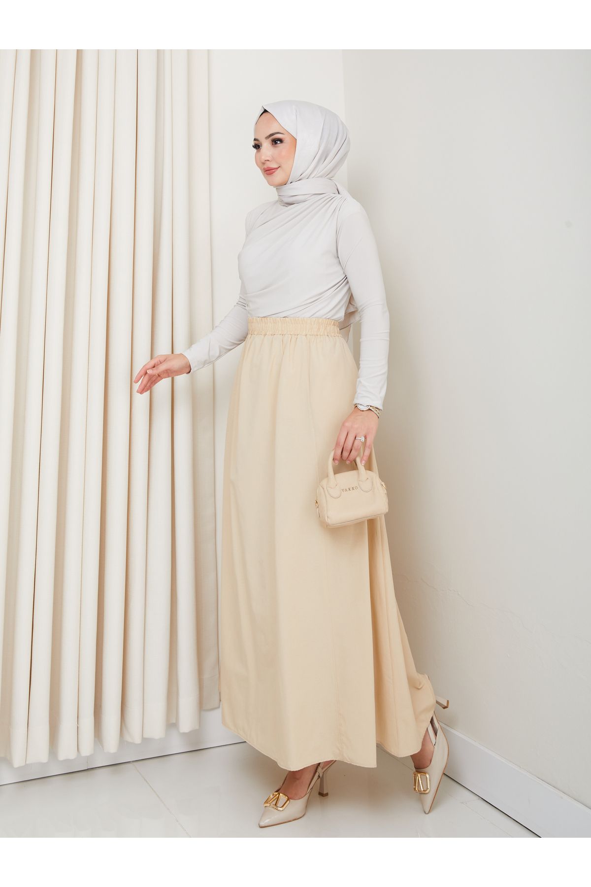 FERHEL-6 Piece Flared Hijab Skirt with Pockets and Elastic Waist 4