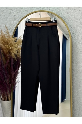 BENAHOLL Melita Arka Kapaklı Havuç Paça Kemerli Pantolon-MT5018 Siyah