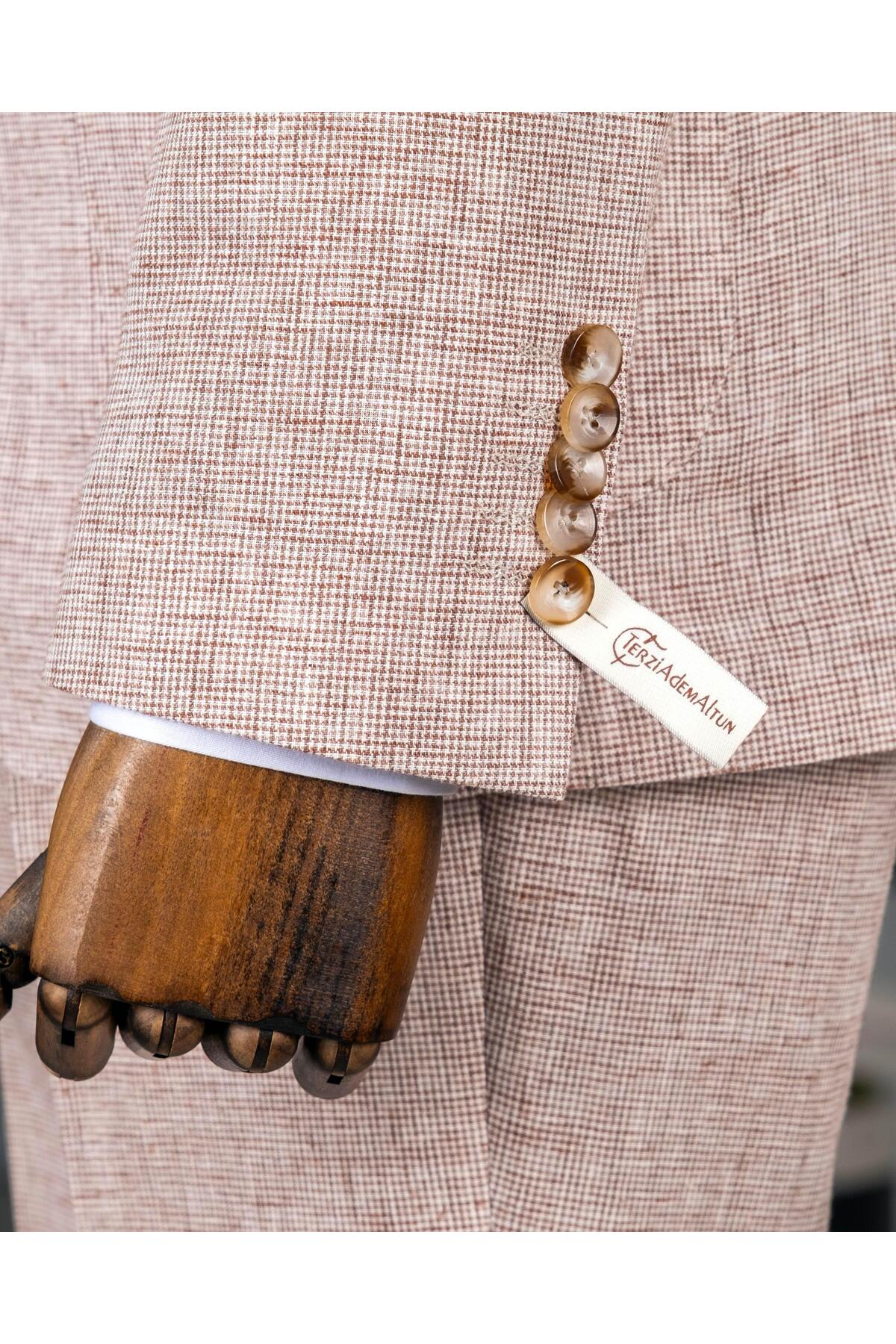 İtalyan stil slim fit ceket pantolon takım elbise kahverengi T14458 — قهوه‌ای — تصویر 4 از 5