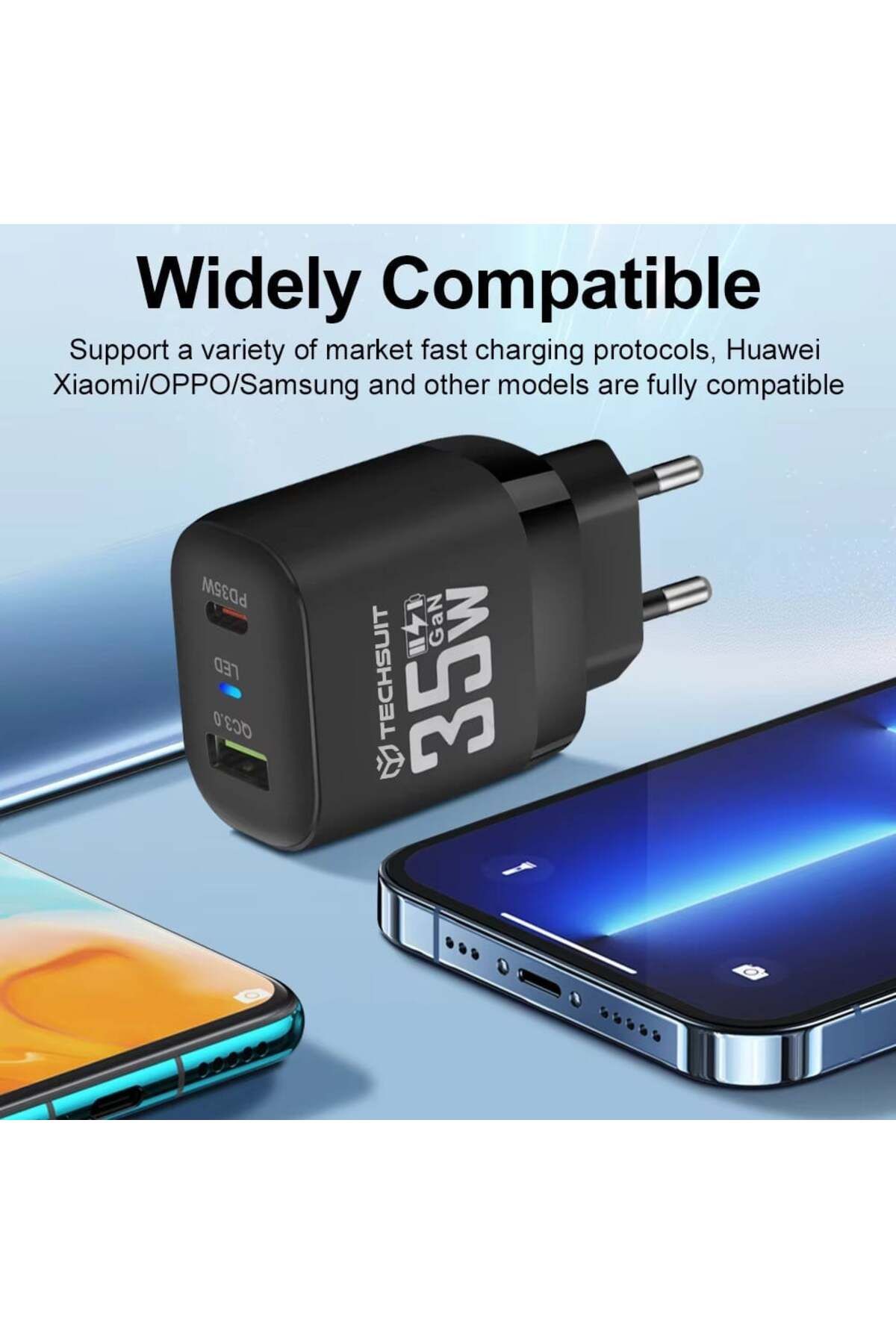 Techsuit-Adaptor de alimentare Gan, USB, Tip-C, 35w - (CHPD174) - Negru 3