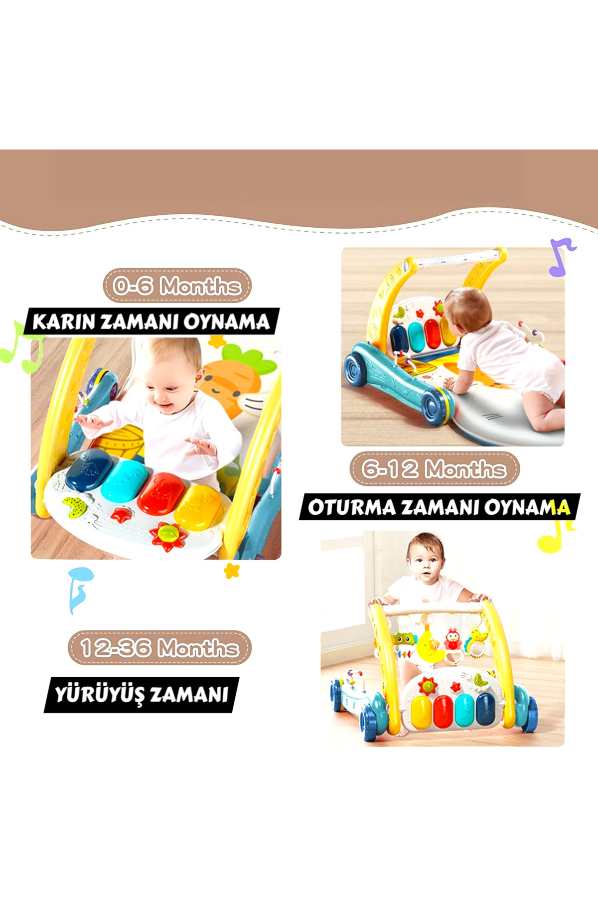 YILDIRIM OYUNCAK Piyanolu 2 in 1 Bebek Yürüteci ve Tavşan Desenli Oyun Halısı Sesli Işıklı 88 cm fotoğrafı 4 (önizleme)