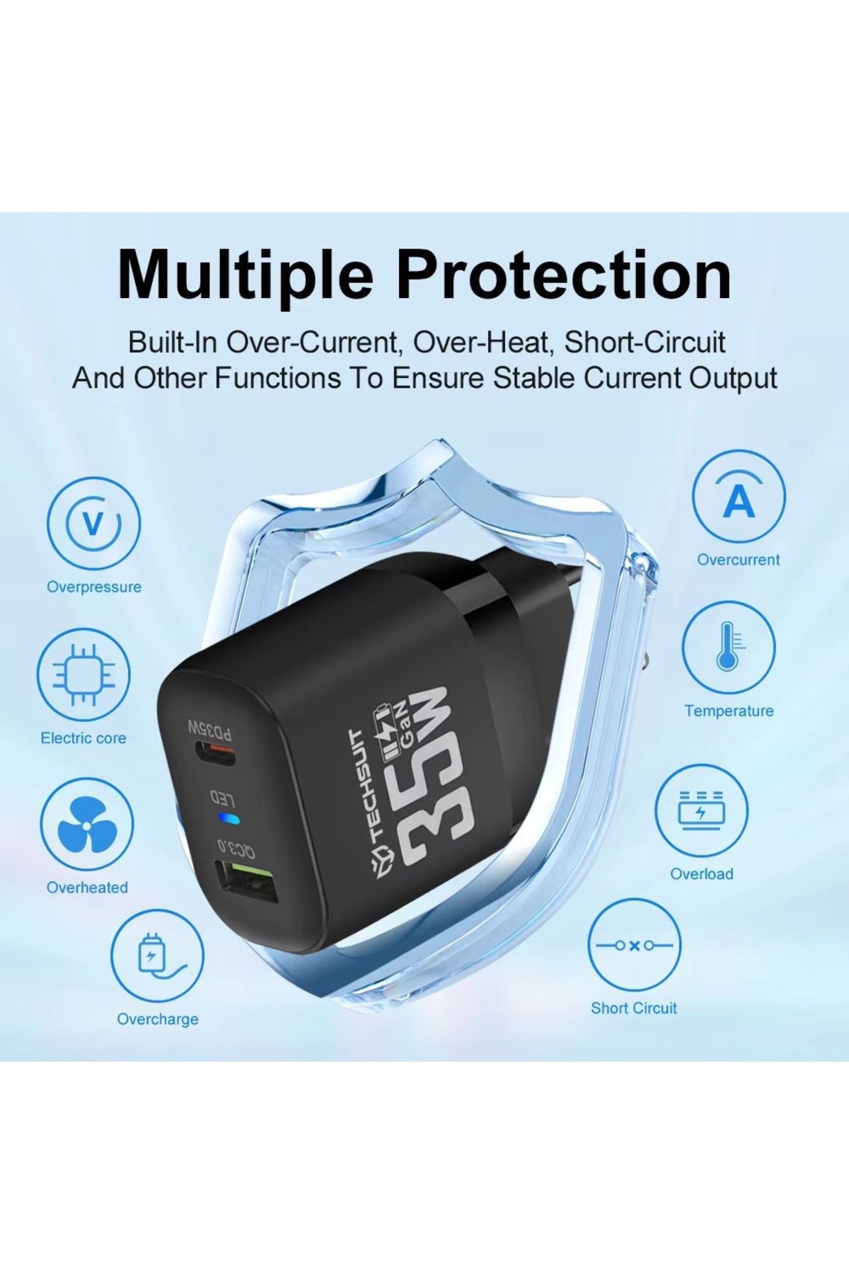 Techsuit-Adaptor de alimentare Gan, USB, Tip-C, 35w - (CHPD174) - Negru 7