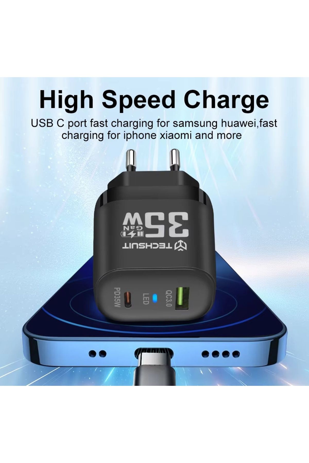 Techsuit-Adaptor de alimentare Gan, USB, Tip-C, 35w - (CHPD174) - Negru 6