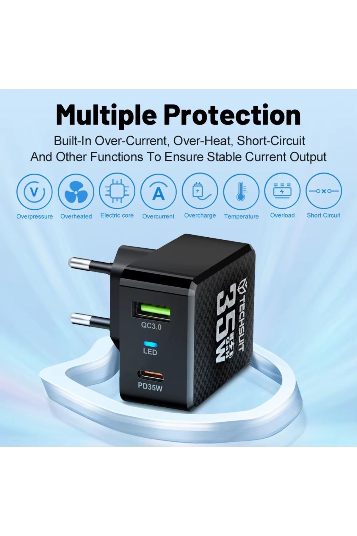 Techsuit-Adaptor de alimentare GaN, USB, Tip-C, 35W - (CHPD173) - Negru 4