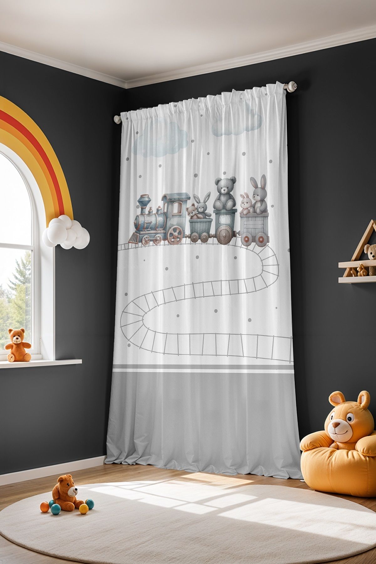 EVPANYA-Traveling Train Patterned Children's Baby Room Background Curtain (Single Wing Pricing) 6