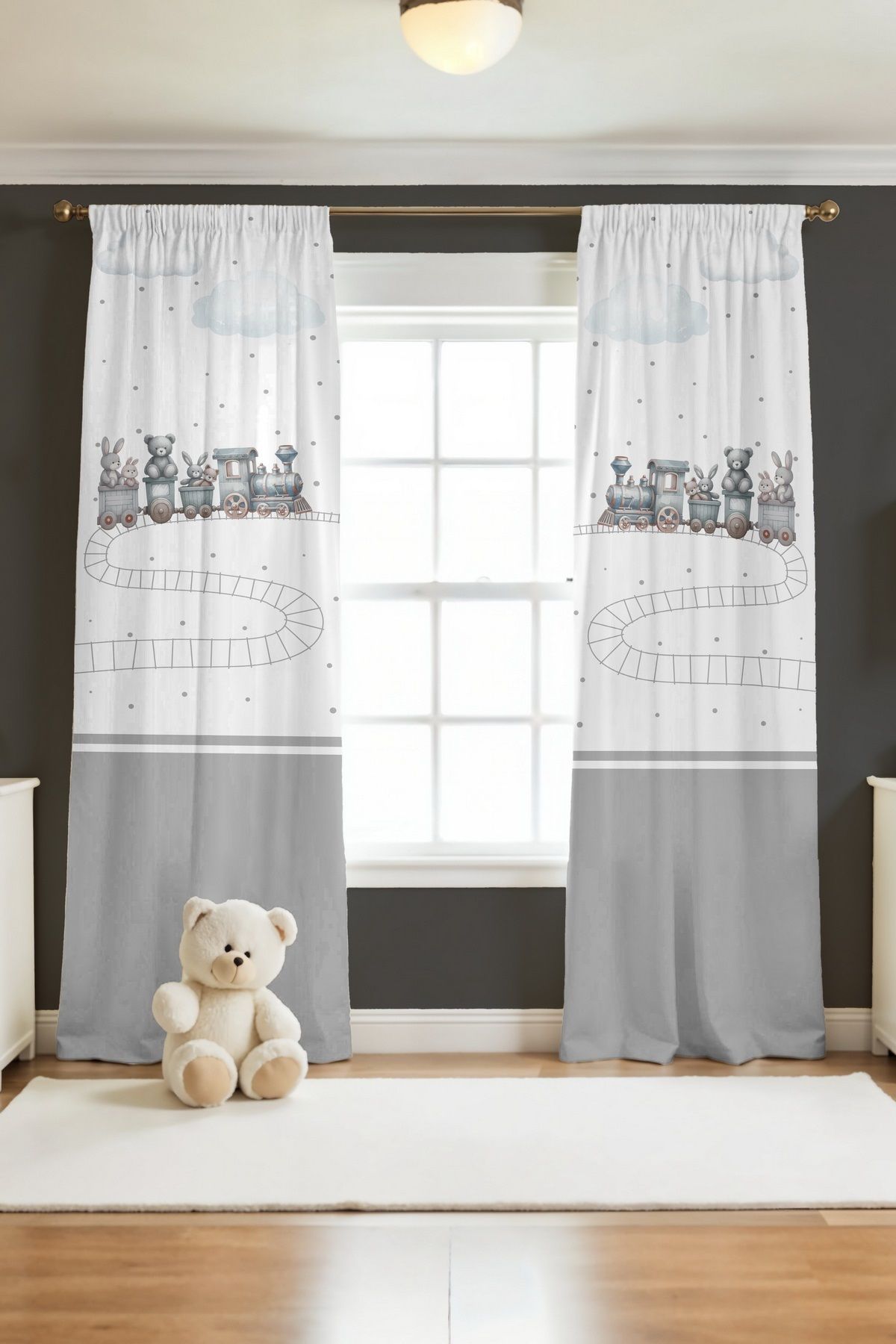 EVPANYA-Traveling Train Patterned Children's Baby Room Background Curtain (Single Wing Pricing) 5