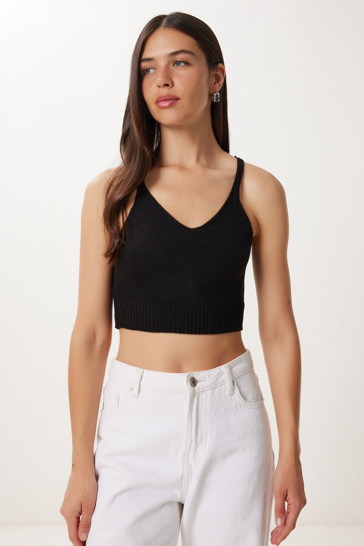 Happiness İstanbul-Schwarzes Rollkragen-Crop-Strick-Tanktop-Set – MT00153 5