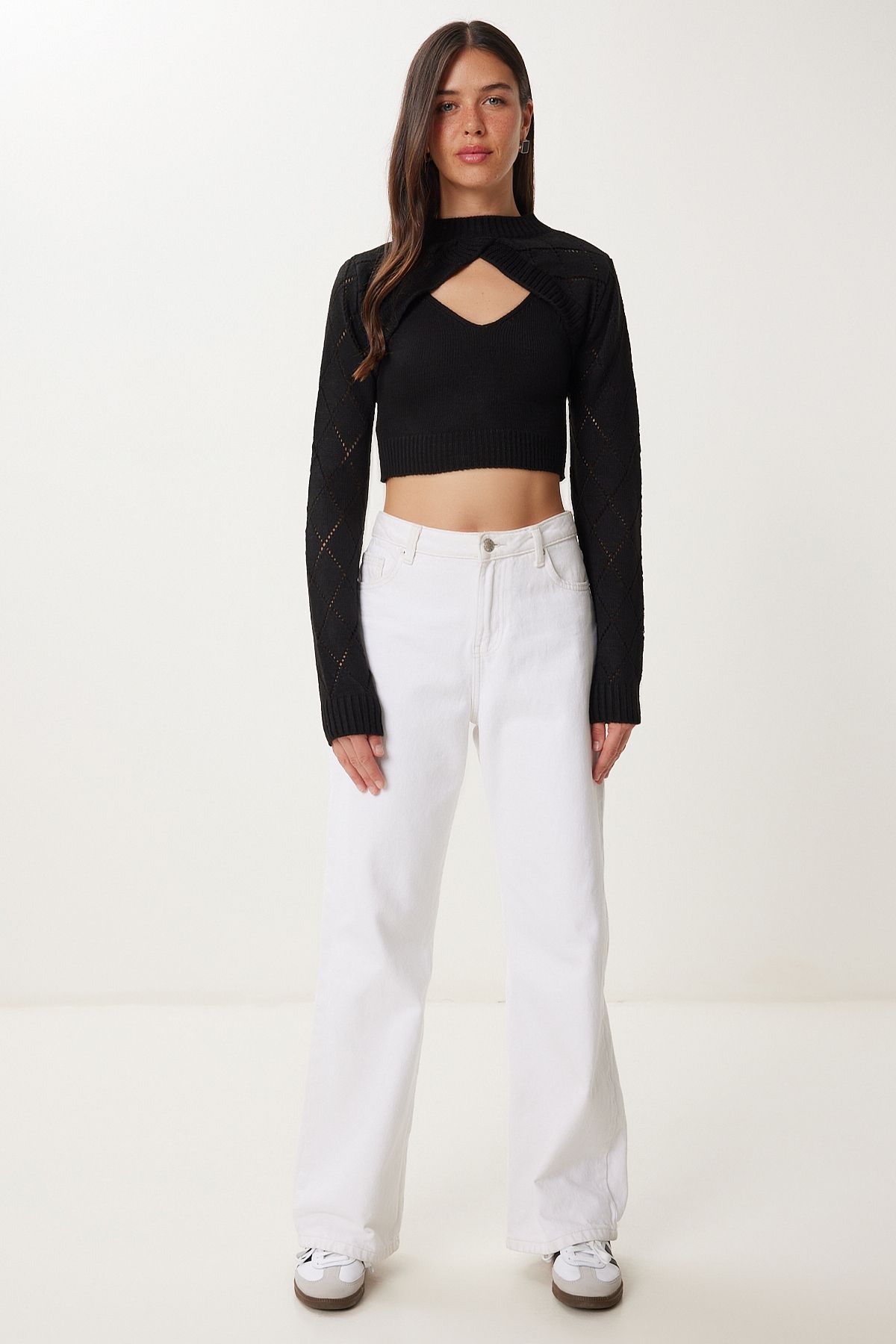 Happiness İstanbul-Schwarzes Rollkragen-Crop-Strick-Tanktop-Set – MT00153 4