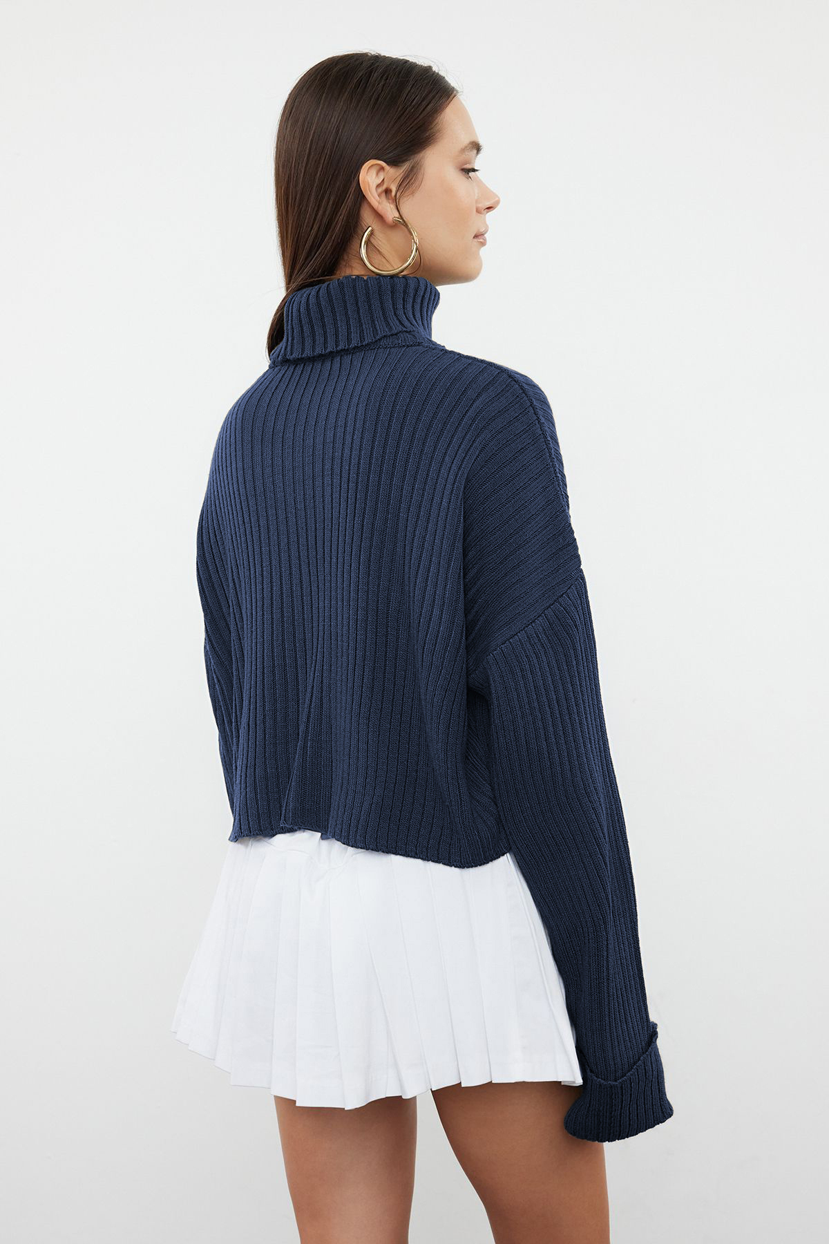 Trendyolmilla  Indigo Crop Basic Triko Kazak TWOAW22KZ0223 - Görsel 5