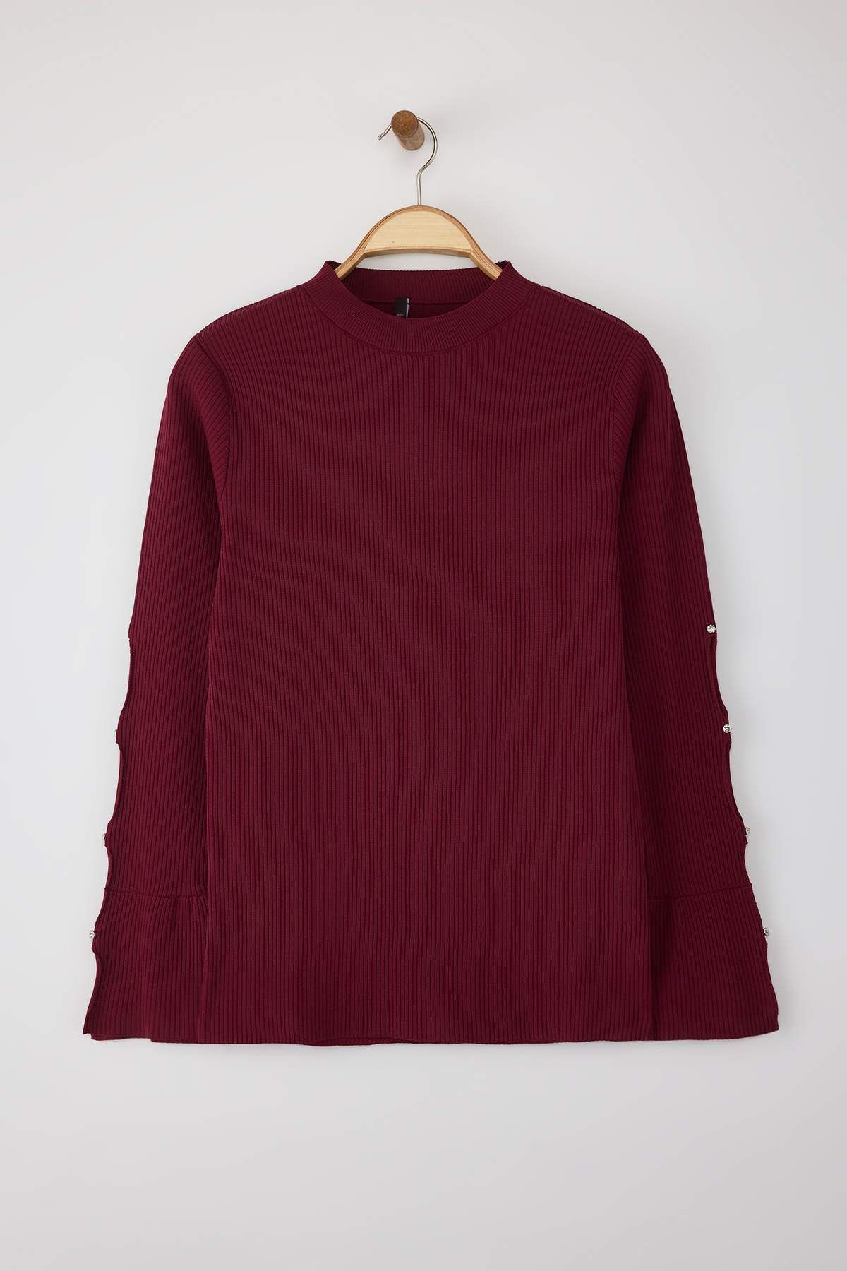 Trendyol Curve-Burgunderfarbener Rollkragenpullover, gerader Bodycone-Polyelite-Strick, große Bluse TBBAW24AF00021 5