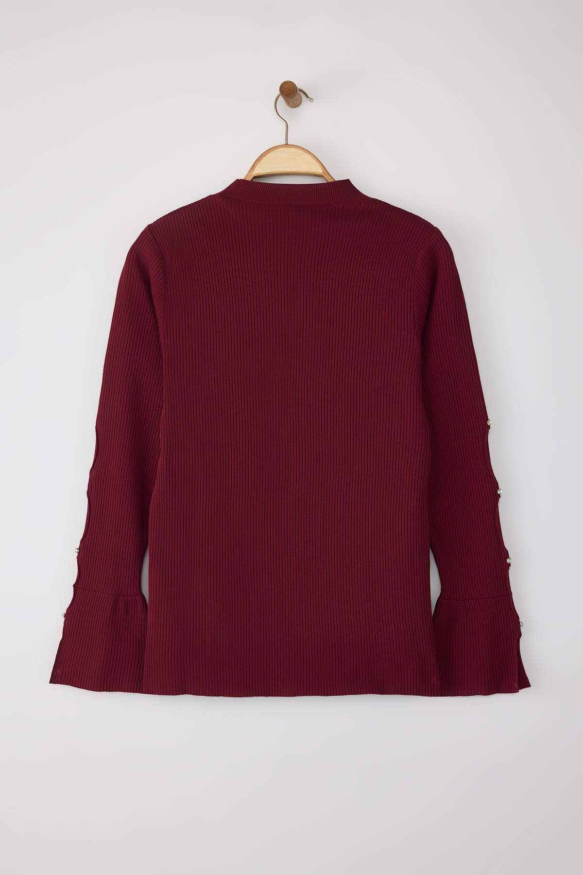 Trendyol Curve-Burgunderfarbener Rollkragenpullover, gerader Bodycone-Polyelite-Strick, große Bluse TBBAW24AF00021 7