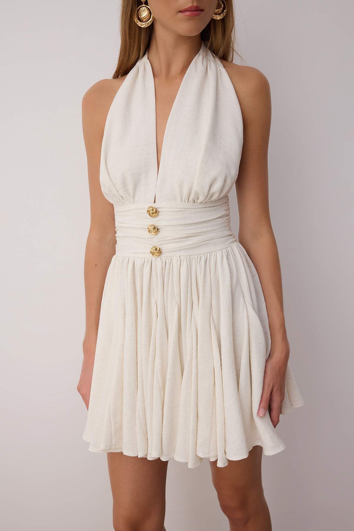 Trendyolmilla  Ekru Belden Açılan/Skater Düşme Detaylı Kısa/Mini Elbise TPRSS25EL00319 - Görsel 3