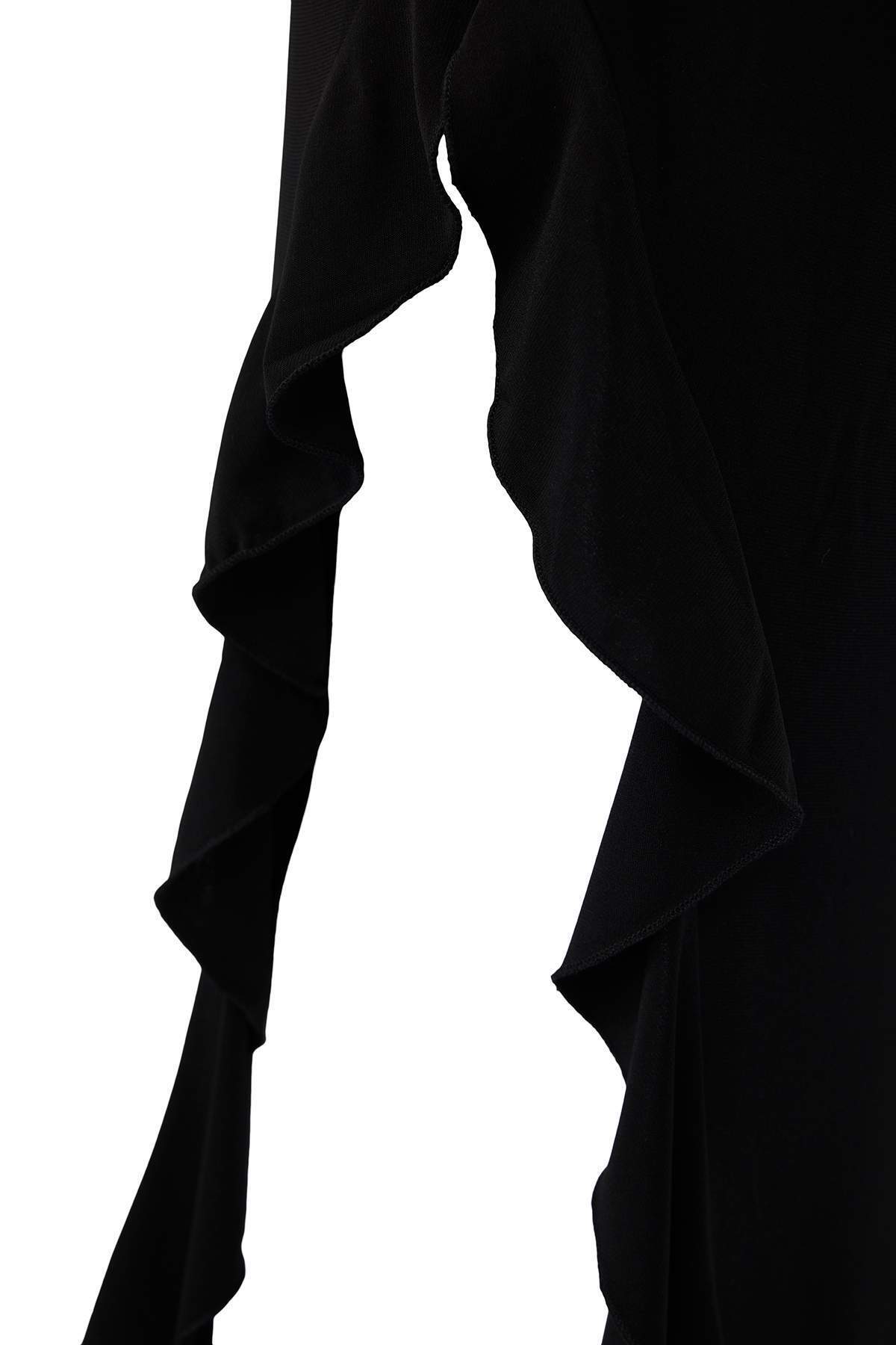 Trendyolmilla  Siyah Bodycone Sıfır Kol Yırtmaçlı Fırfır Detaylı Esnek Kalın Sandy Maxi Kalem Elbise TWOSS24EL00688 - Görsel 8