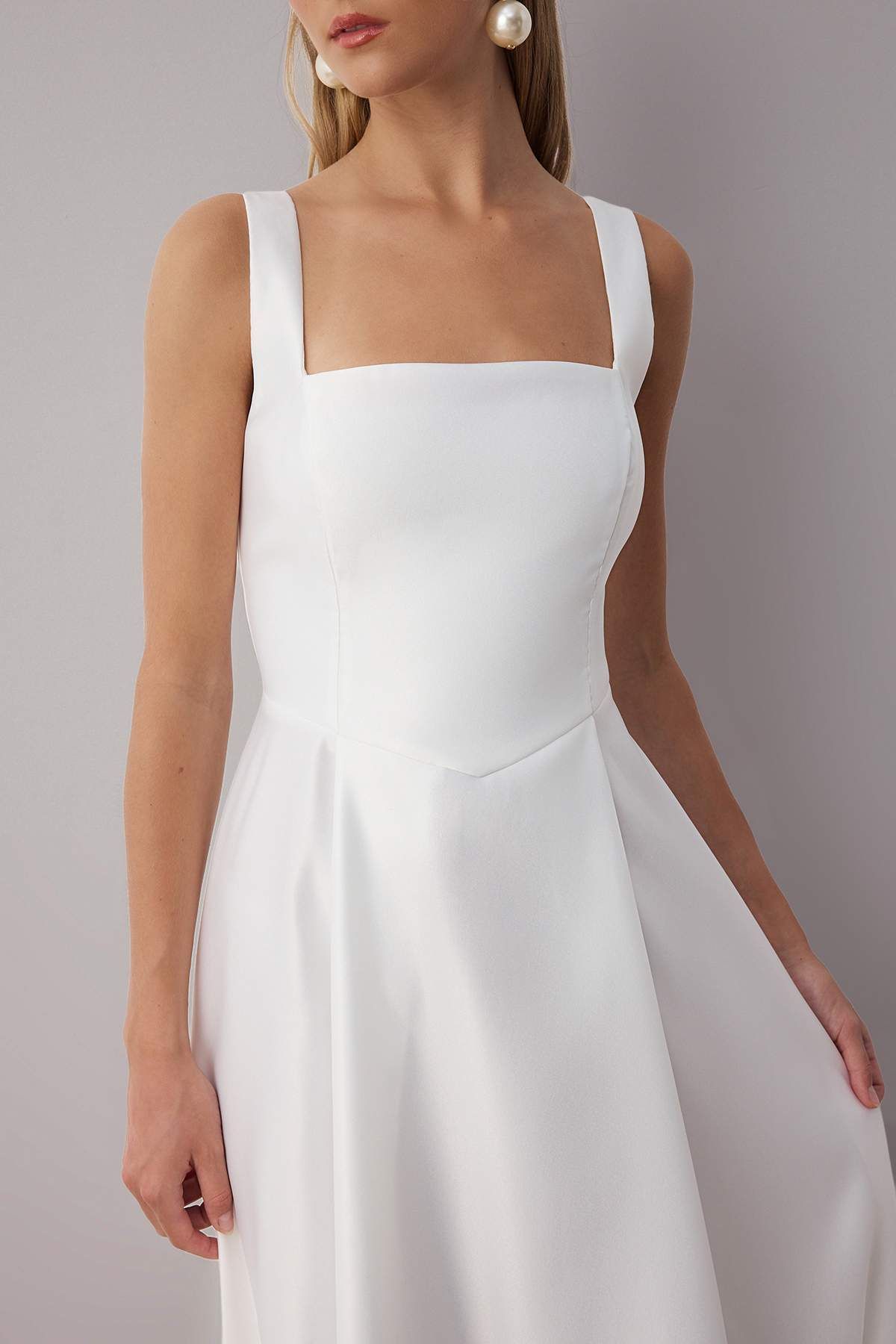 Trendyol Collection-Λευκό A-Line Satin Weaving Κομψό βραδινό φόρεμα επιστροφής στο σπίτι TPRAW25EL00040 3