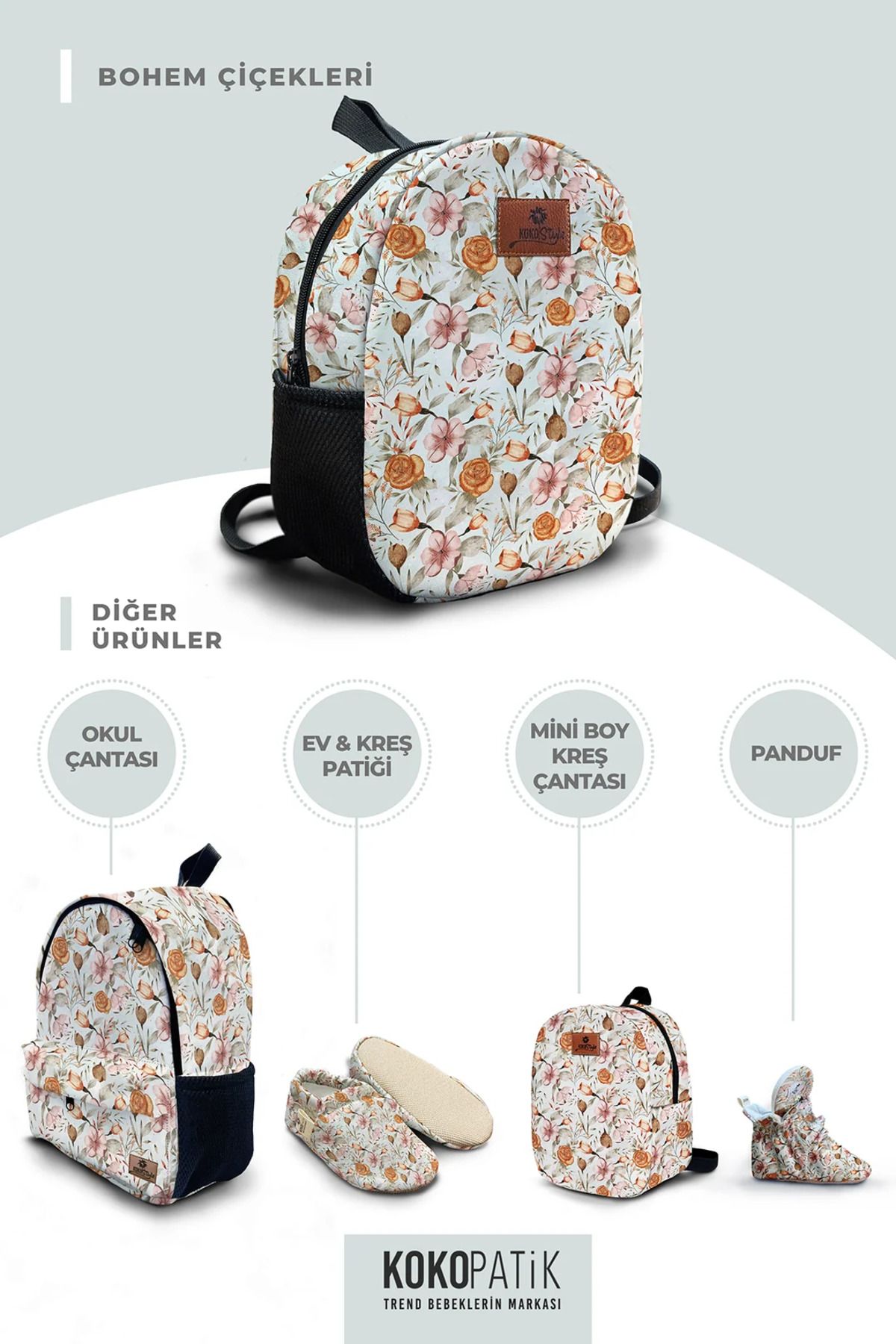 Kokopatik-Bohemian Flowers Pattern Medium Size Nursery Bag 4