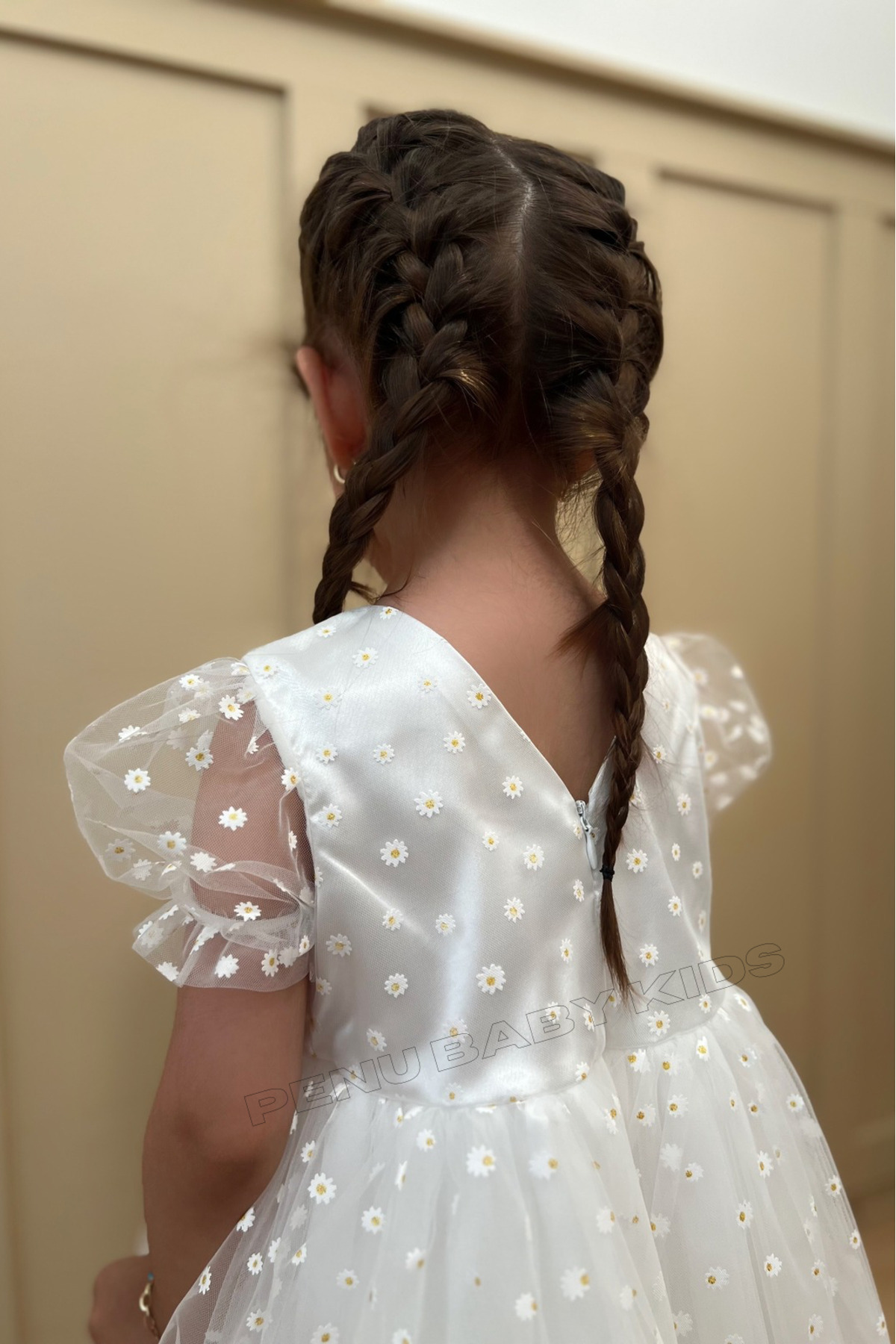 penu baby kids Beyaz Çiçek Desenli Tül Etekli Ve Kısa Tül Kol Kız Bebek & Kız Çocuk Elbise - Flower fotoğrafı 3 (önizleme)