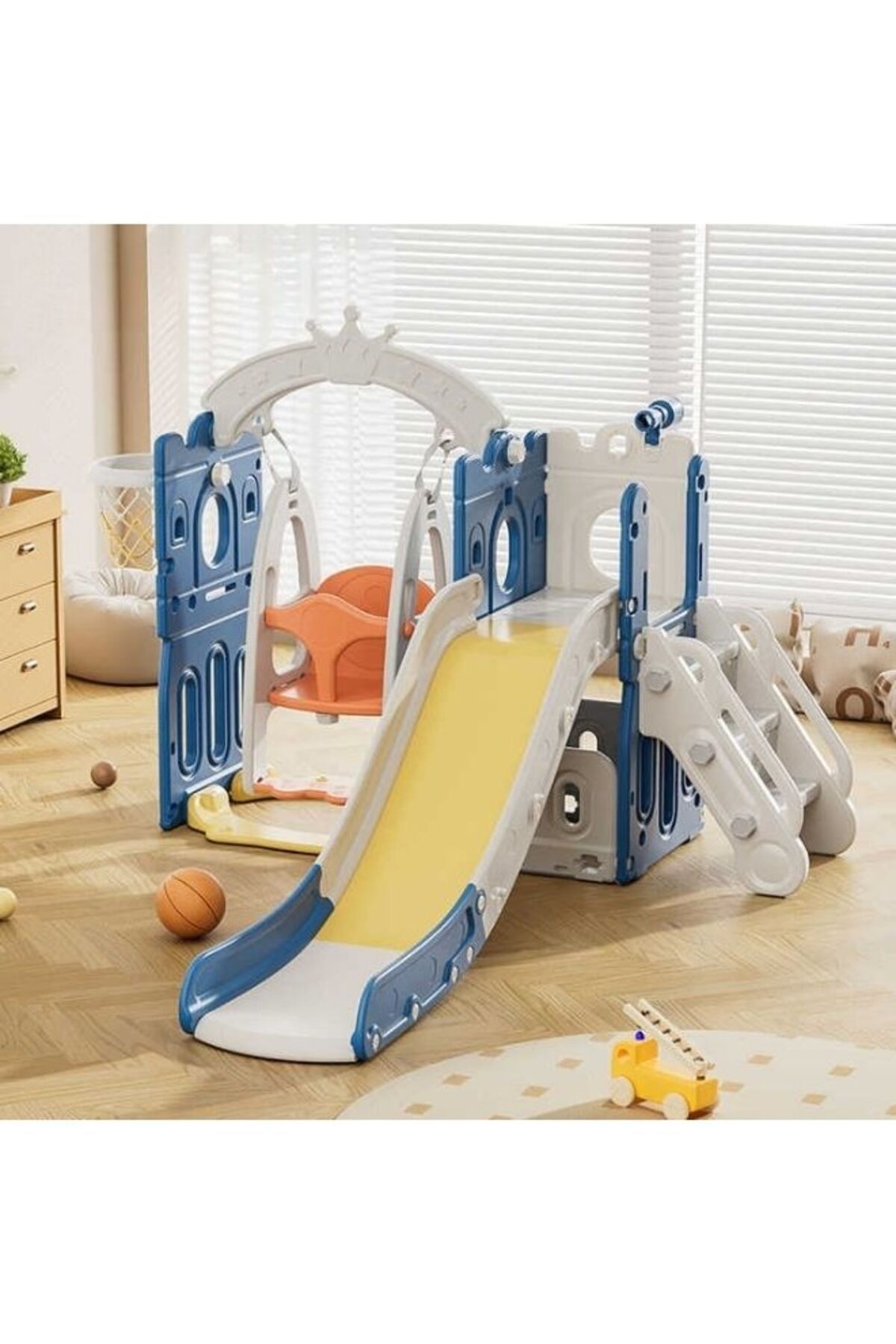 Generic-Multi-Activity Toddler Slide Swing Set With Basketball Hoop - 5-In-1 Indoor Outdoor Playground For K 5