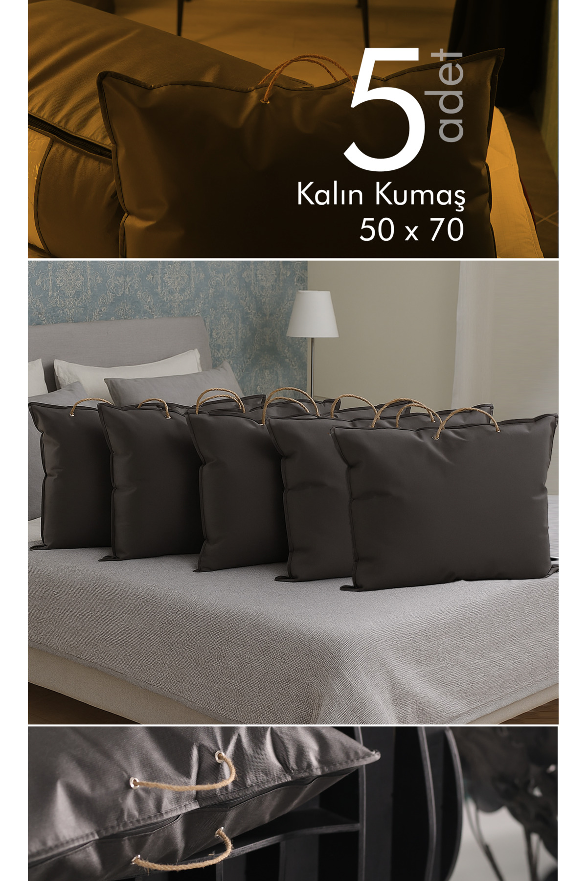 5-Piece Set 70x50 Cm Pillow & Clothing Organizer Pulp Anthracite Grey