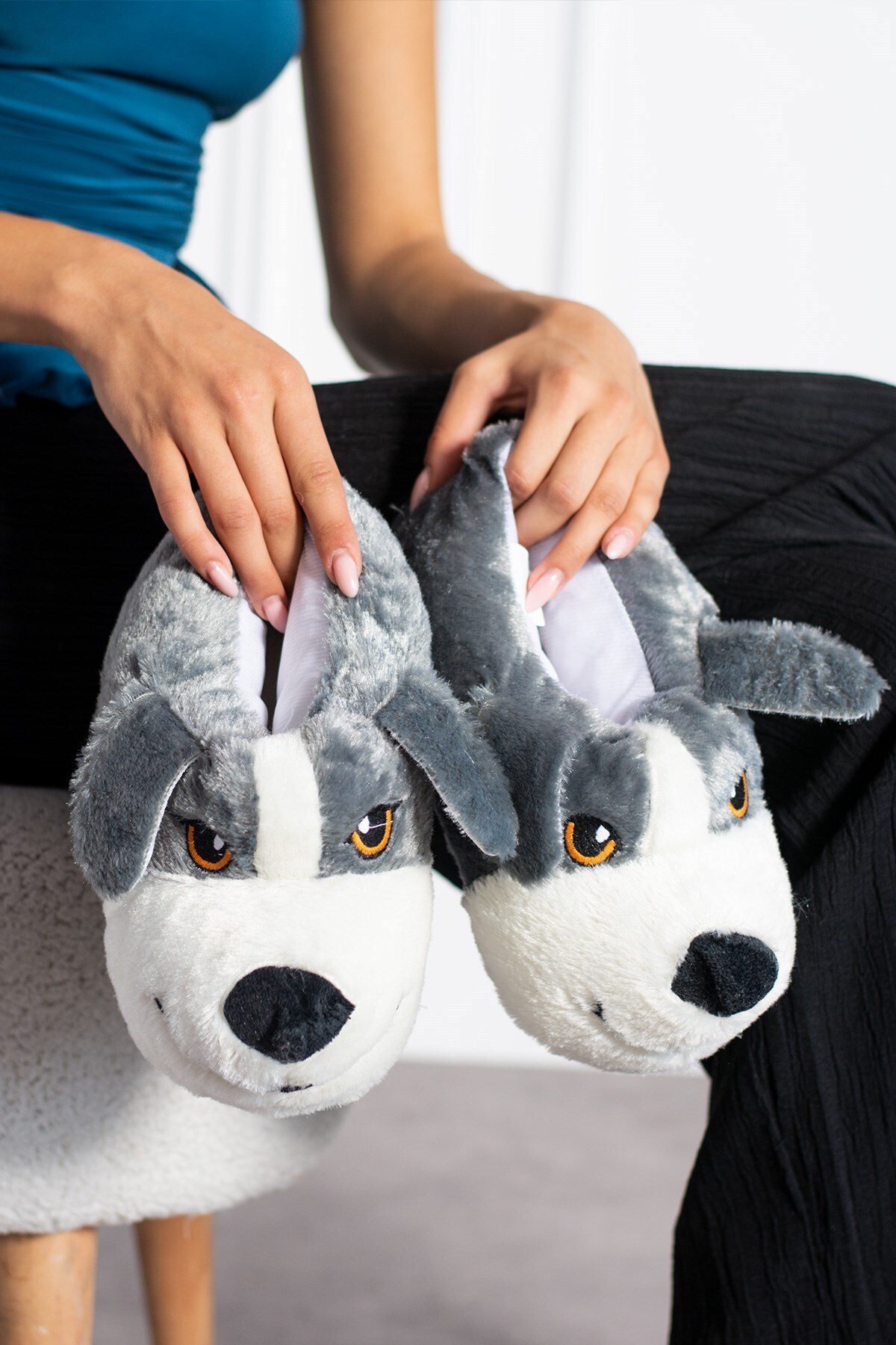 AlbiShoes Sevimli Köpek Hayvan Figürlü Peluş Yumuşak Taban Ev Botu Kışlık Hayvanlı Ev Panduf (30-40) görsel 3