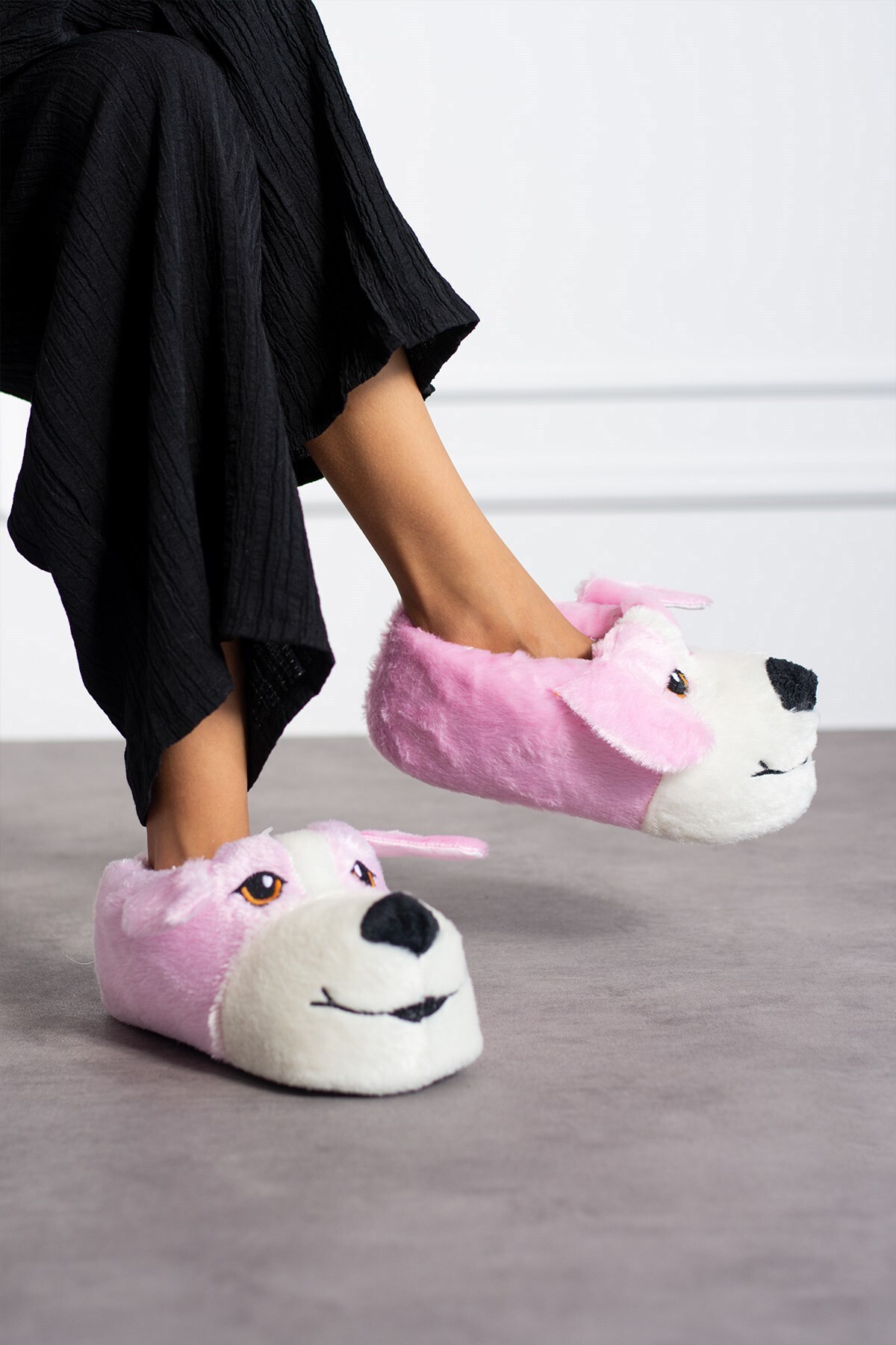 AlbiShoes Sevimli Köpek Hayvan Figürlü Peluş Yumuşak Taban Ev Botu Kışlık Hayvanlı Ev Panduf (30-40) görsel 5