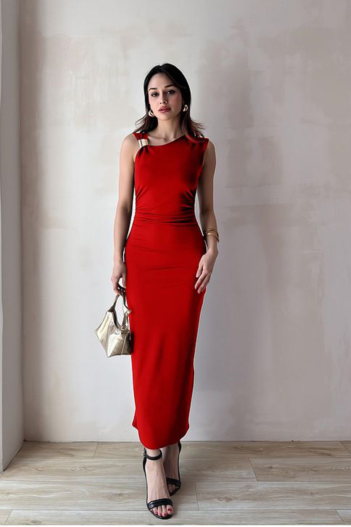 Lavender Buckle Red Maxi Dress