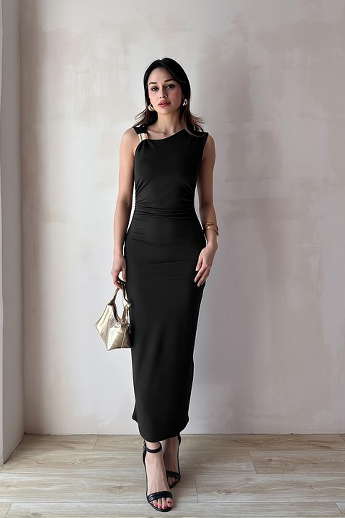 Lavender Buckle Black Maxi Dress