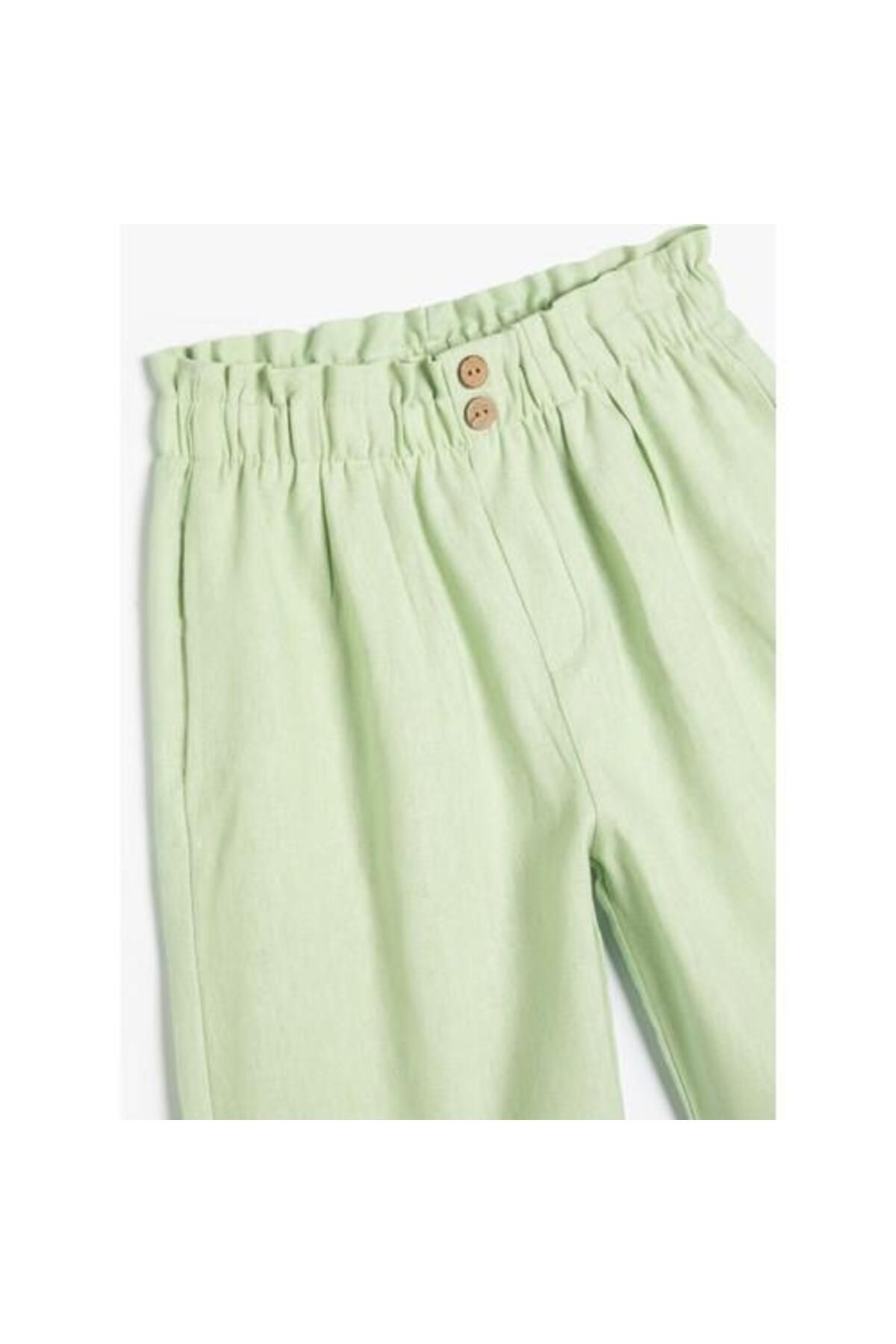Koton-Linen Trousers with Elastic Waist and Button Detail 1