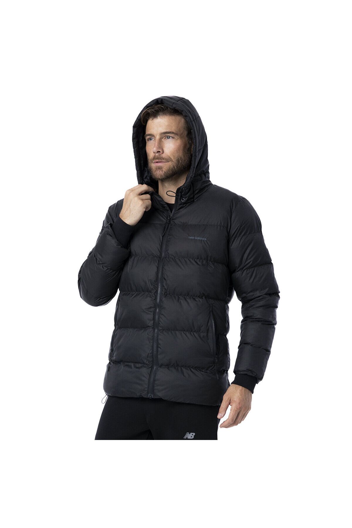 New Balance-Mpj3122 Palton puf negru cu glugă 3