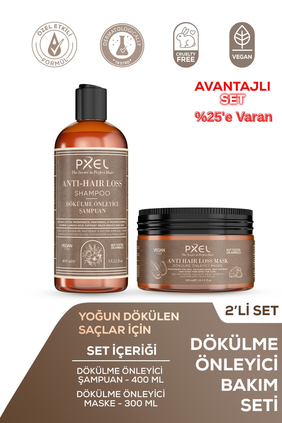 PXEL Dökülme Önleyici Şampuan – Maske 2’li Set | Dökülen Saçlar |400 ML, 300 ML — PXLDOKLSET01