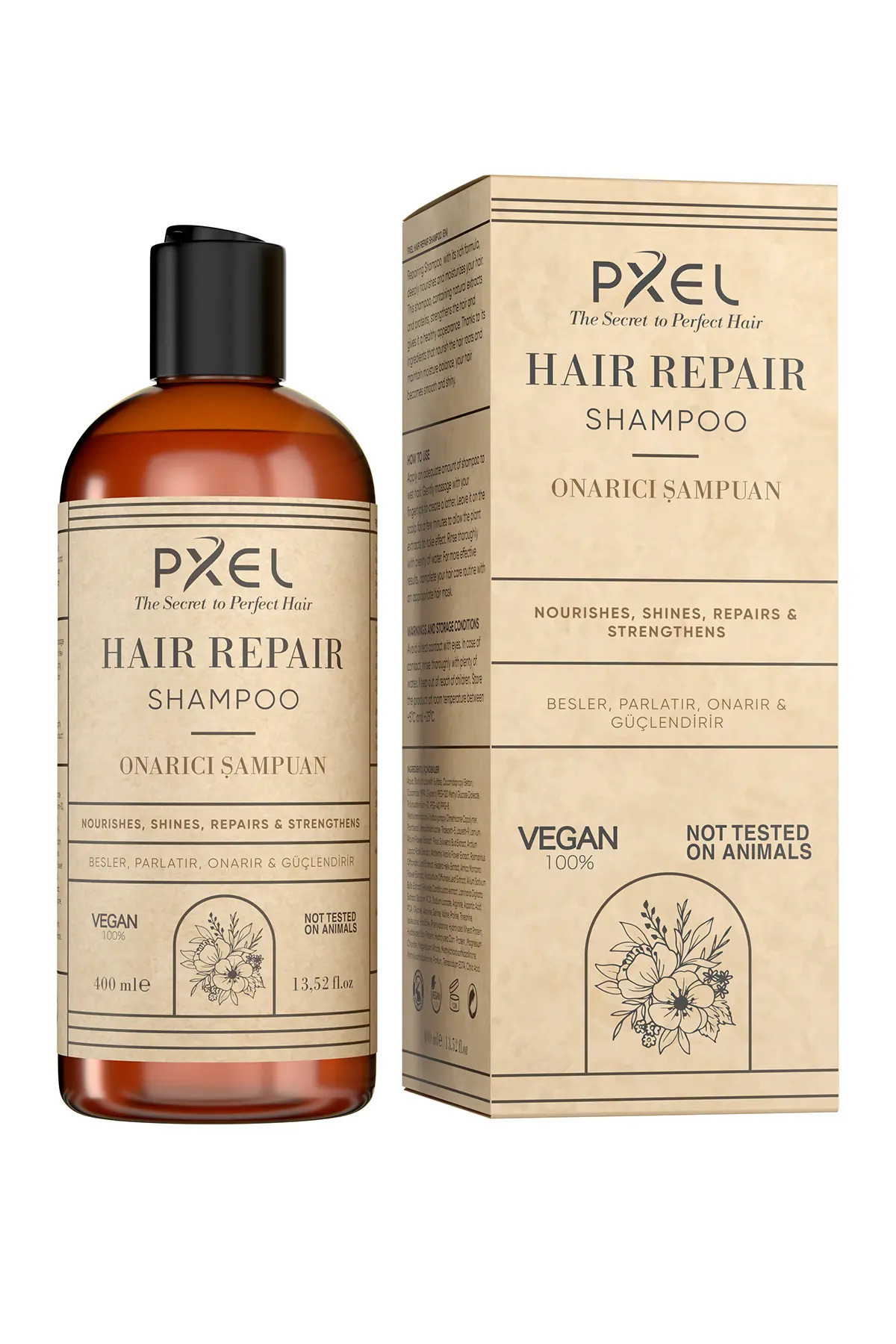 Onarıcı Şampuan – Argan Serum 2’li Set | Yıpranmış ve Kuru Saçlar İçin |400 ML, 75 ML — PXLONRSET02 — تصویر 6 از 7
